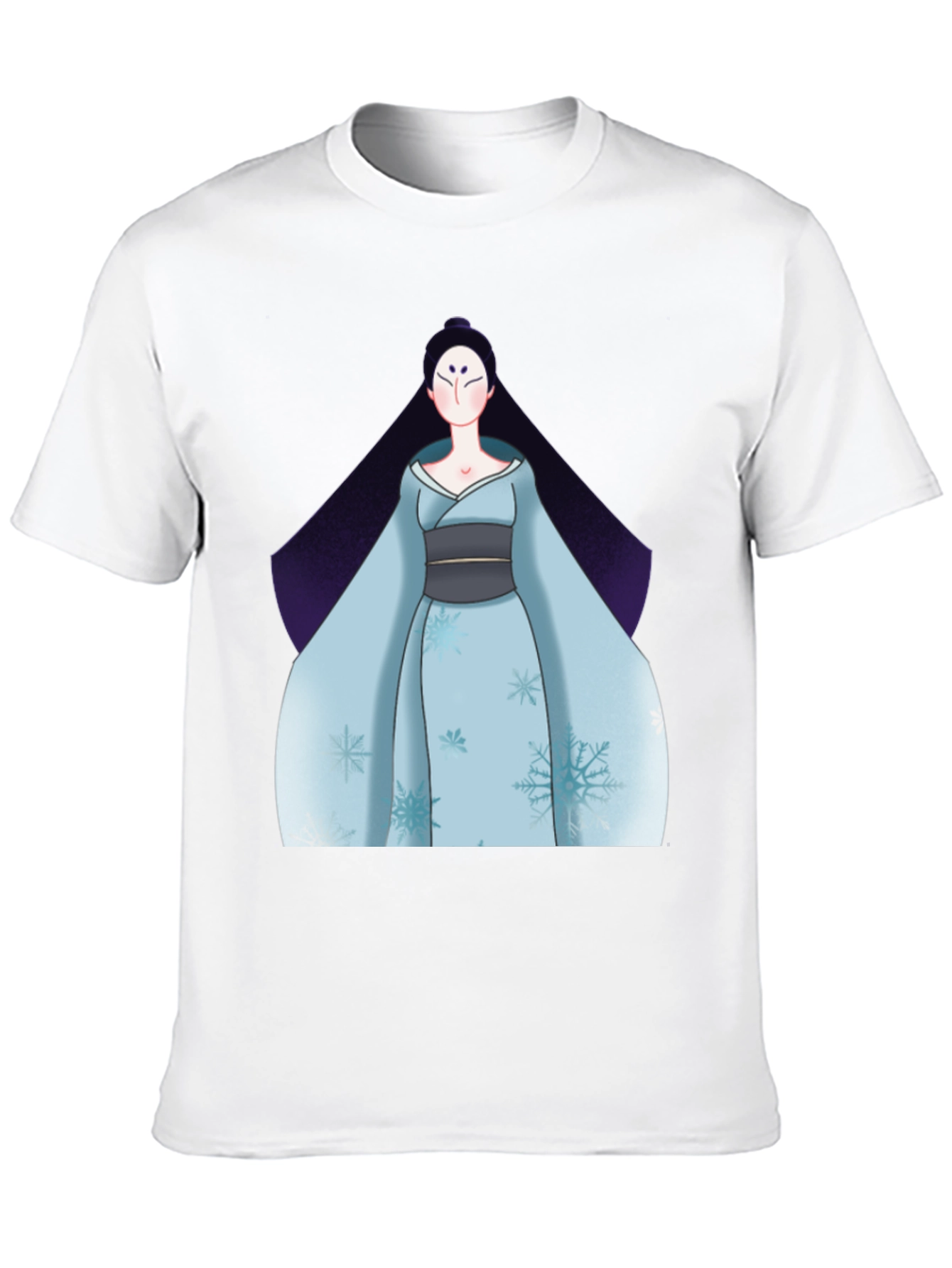 Black Black T-Shirt with Anime Winter Kimono Design view 10