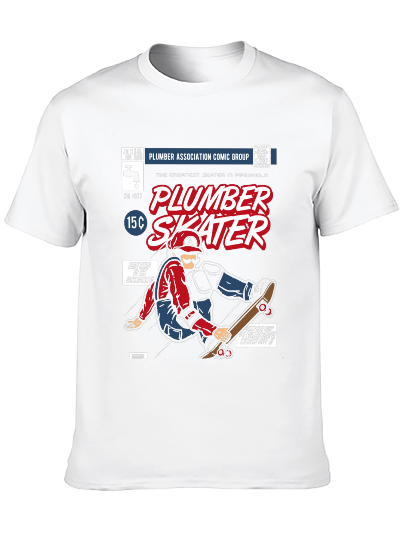 Black Plumber Skater Comic T-Shirt - Black Cotton Graphic Tee view 10