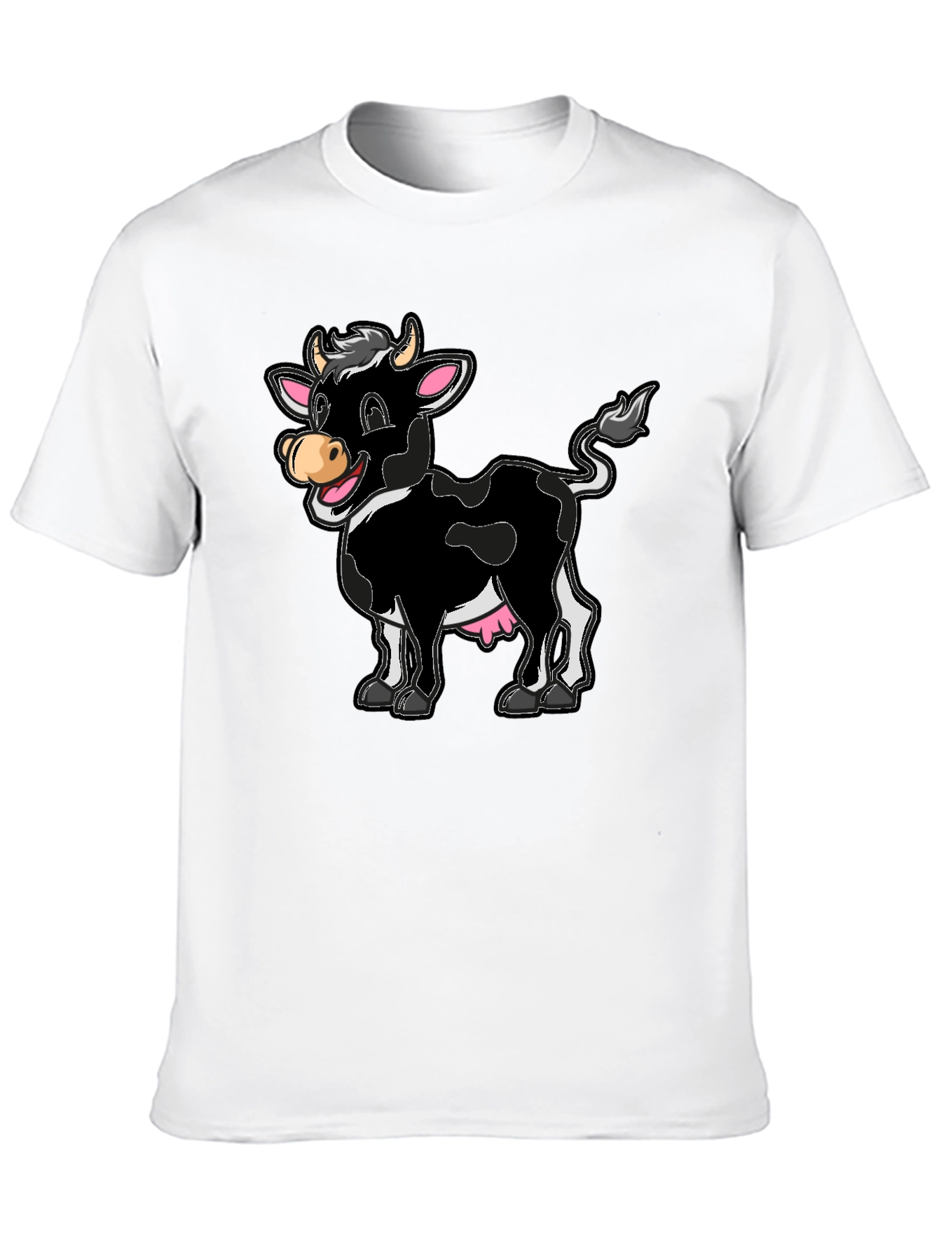Black Funny Cartoon Cow Graphic Print T-Shirt view 10