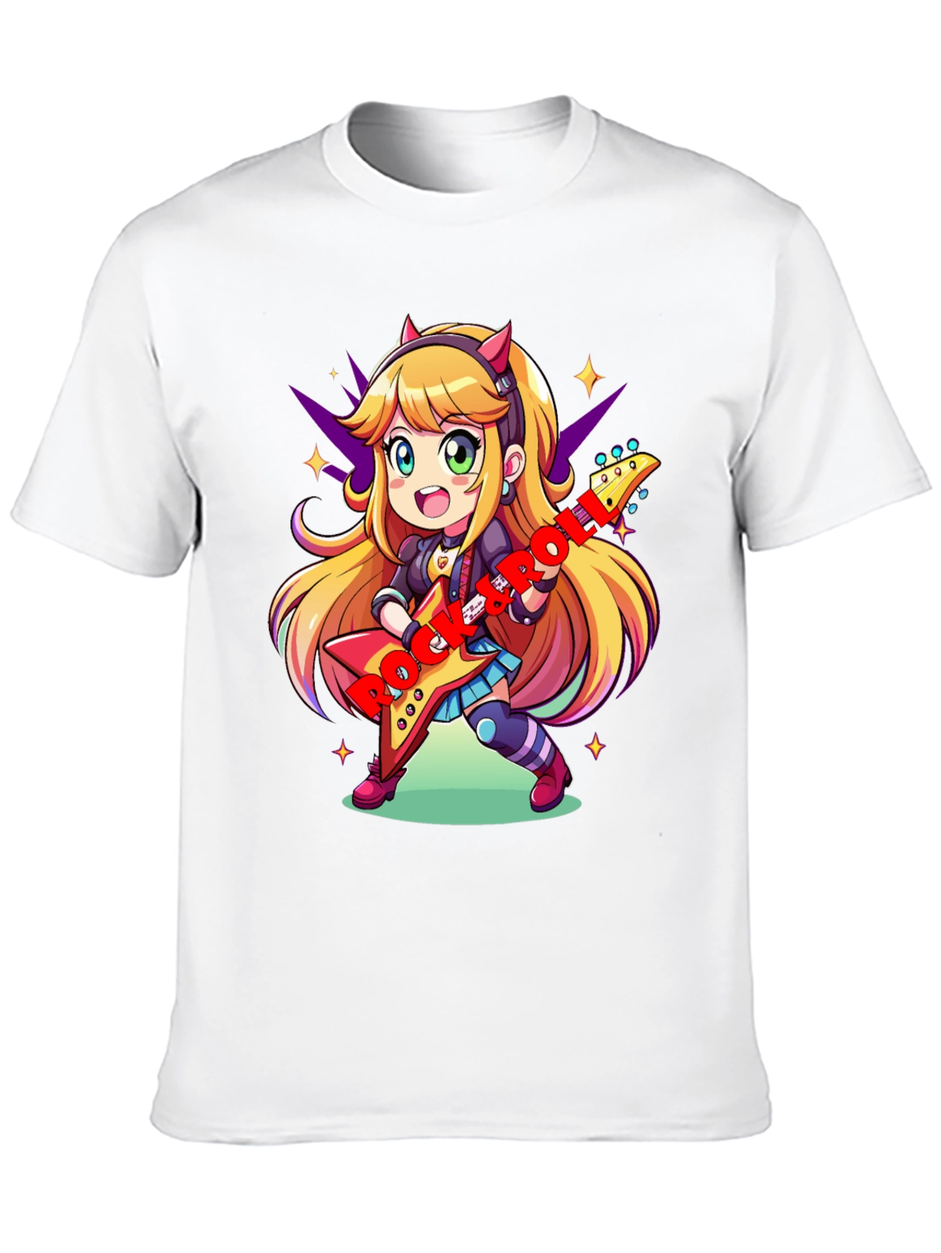 Black Anime Girl Guitarist Black T-Shirt view 10