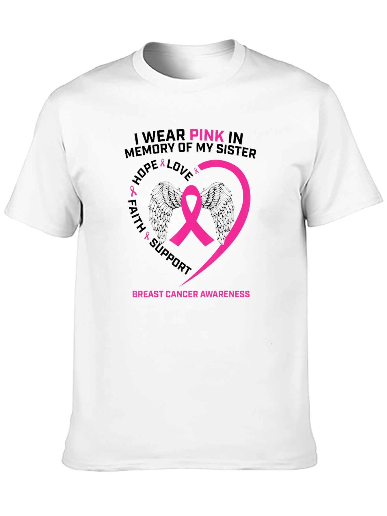 Black Pink Ribbon Breast Cancer Awareness T-Shirt view 10