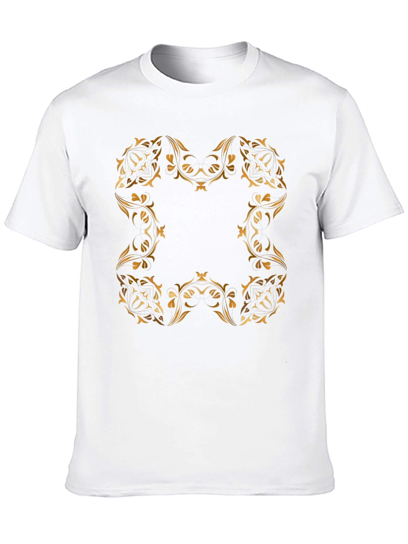Black Elegant Gold Floral Design Black T-Shirt view 10