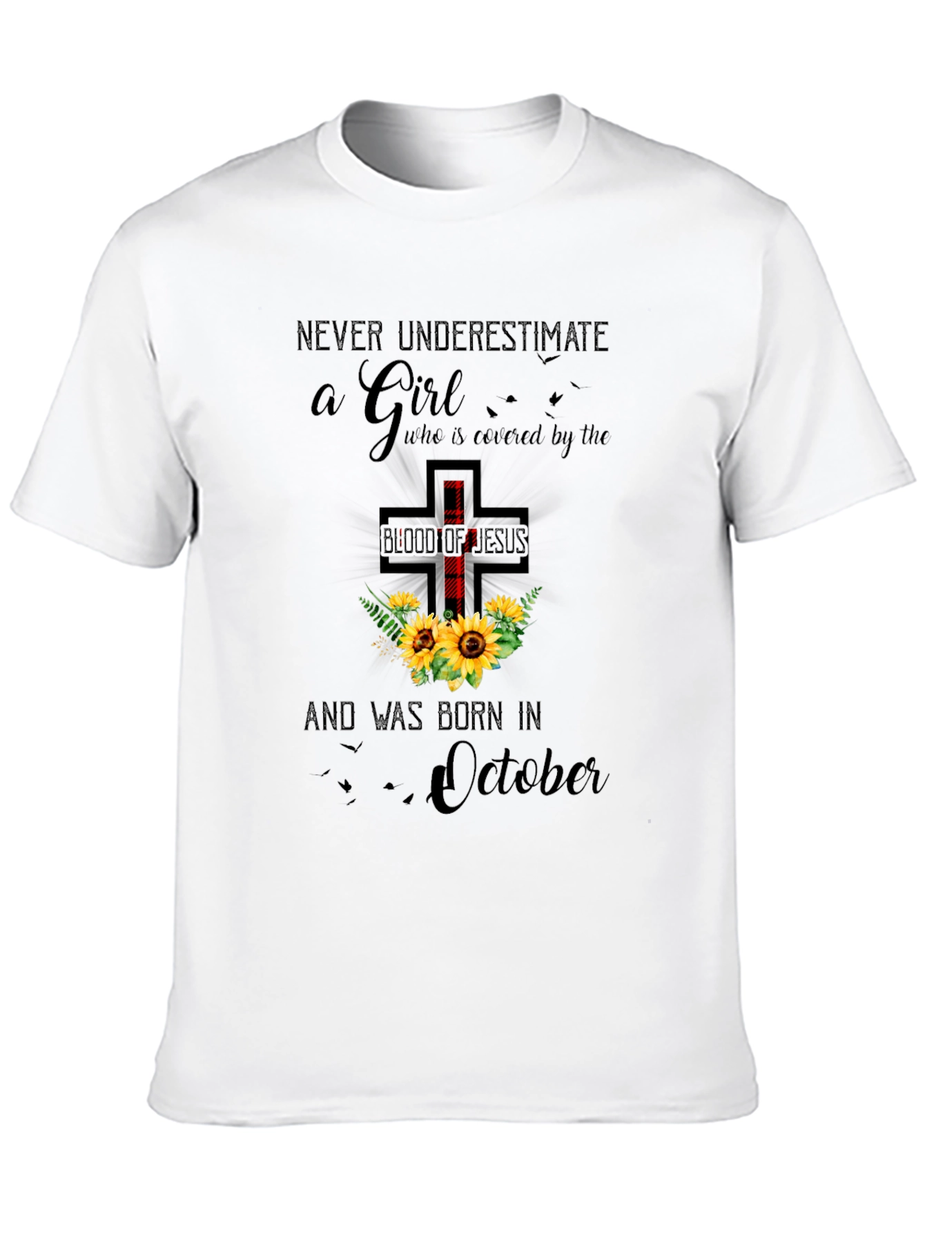 Black Never Underestimate a Girl Born in October T-Shirt view 10