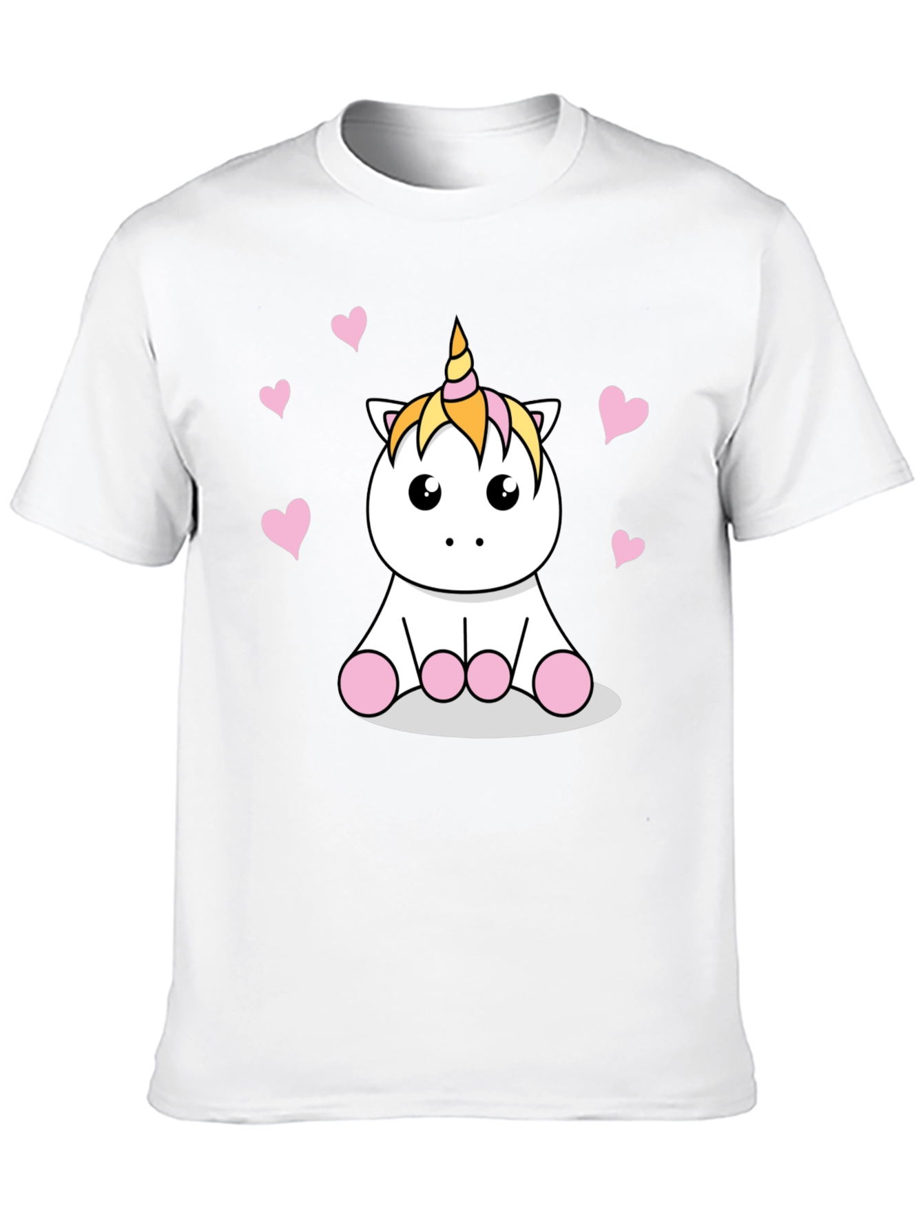 Black Cute Cartoon Unicorn T-Shirt - Black Cotton Tee view 10