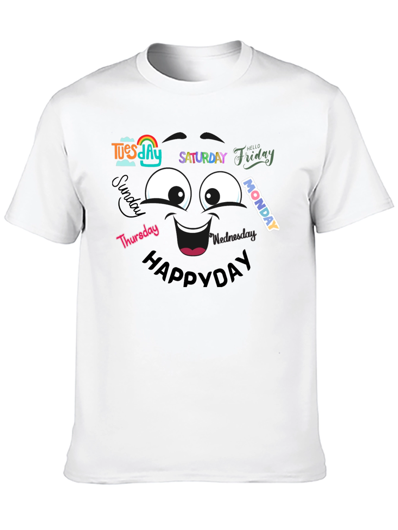 Black Happy Days of the Week T-Shirt - Black Cotton Tee view 10