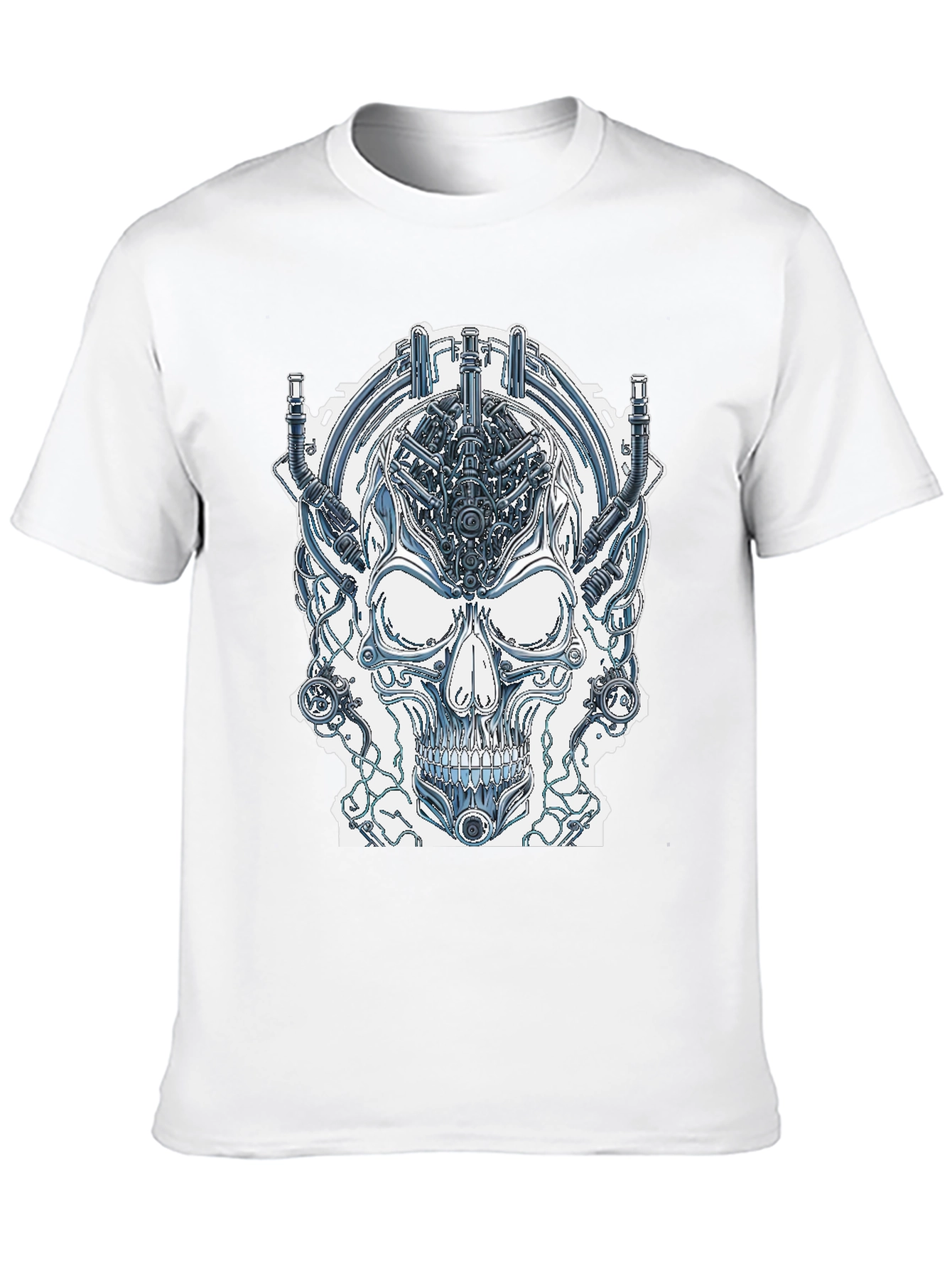 Black Cyberpunk Skull Graphic Tee - Edgy Sci-Fi Design view 10