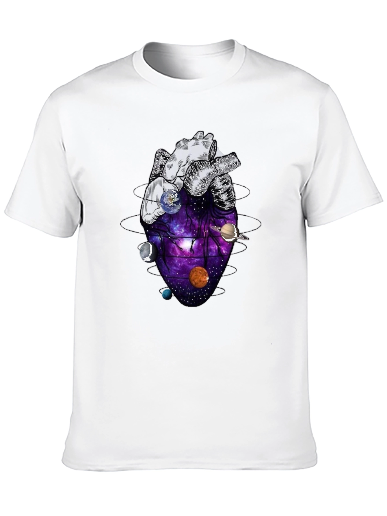 Black Anatomical Heart Planets Universe Men's T-Shirt view 10