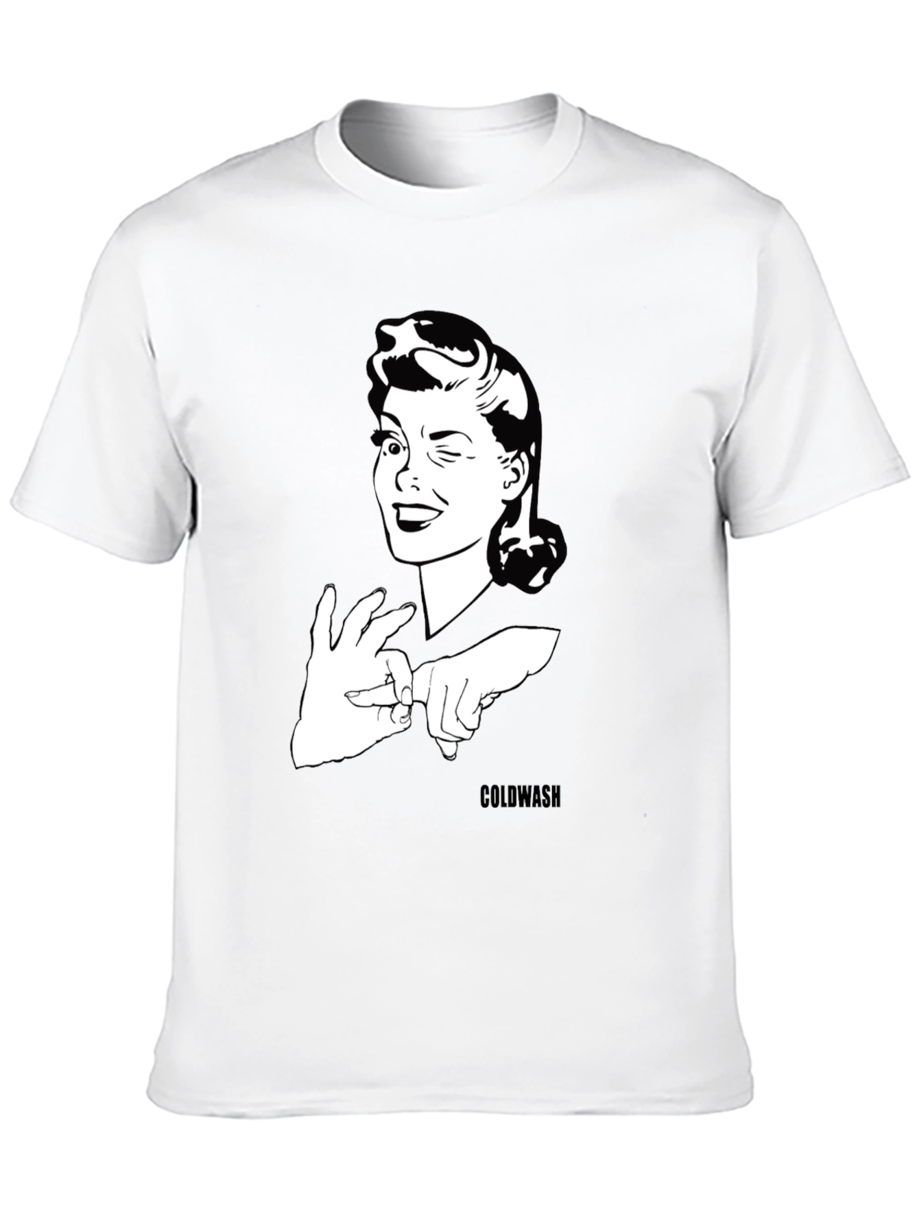 Black Winking Woman Graphic Tee - Black Cotton T-Shirt view 10