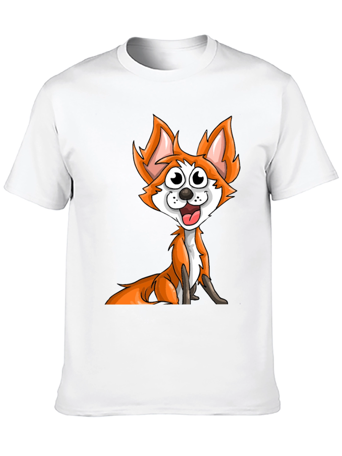 Black Cartoon Fox Graphic Tee - Black Crew Neck T-Shirt view 10