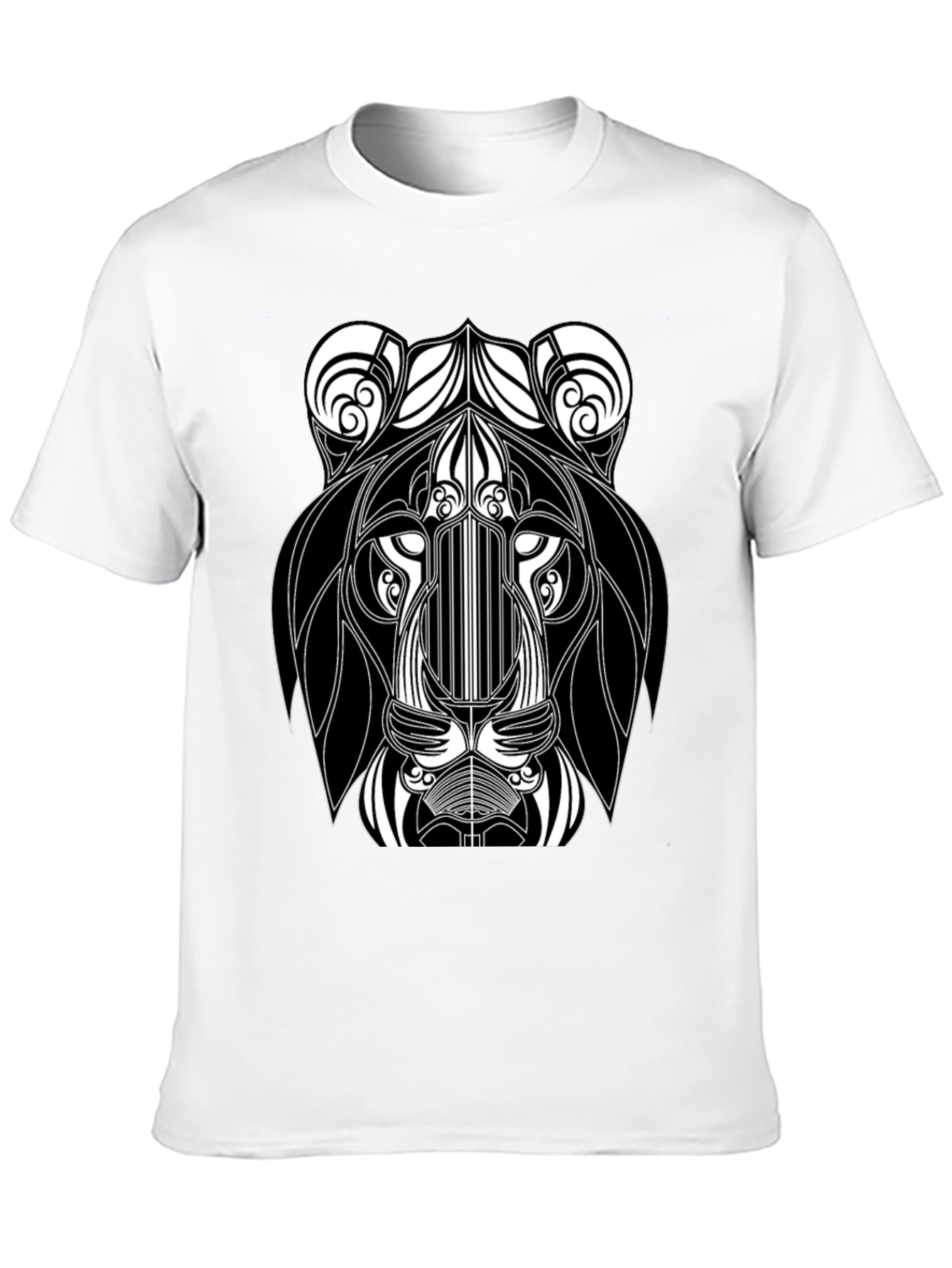 Black Abstract Lion Head Black Graphic T-Shirt view 10
