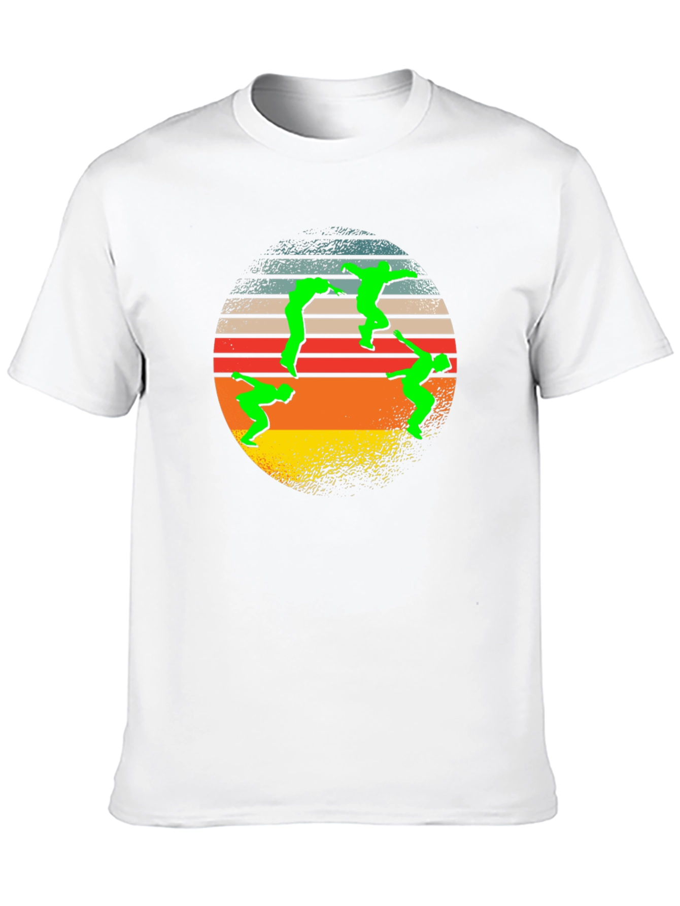 Black Retro T-Shirt with Green Figure Circle Design view 10