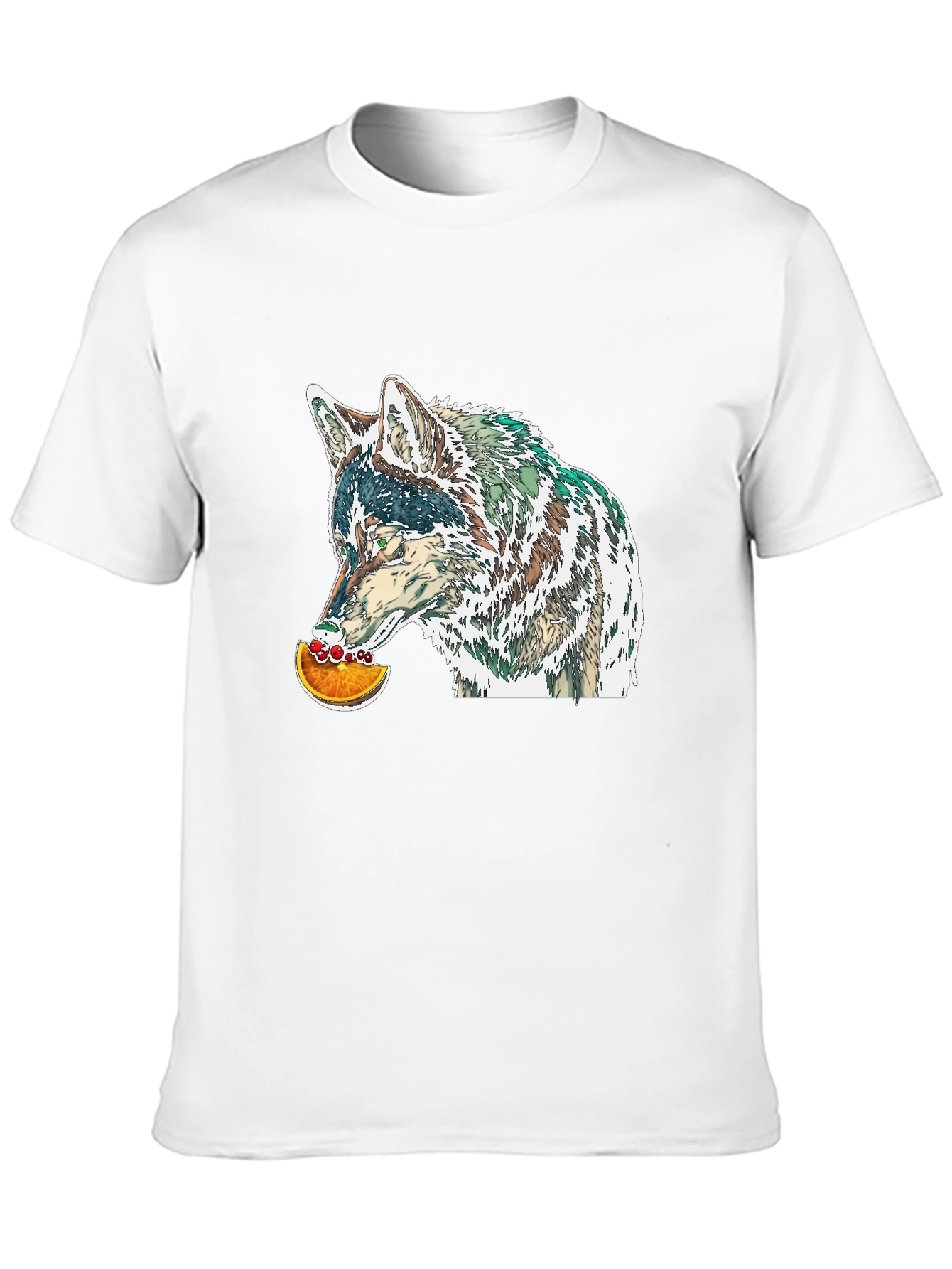 Black Wolf Eating Orange Graphic Tee - Casual Black T-Shirt view 10