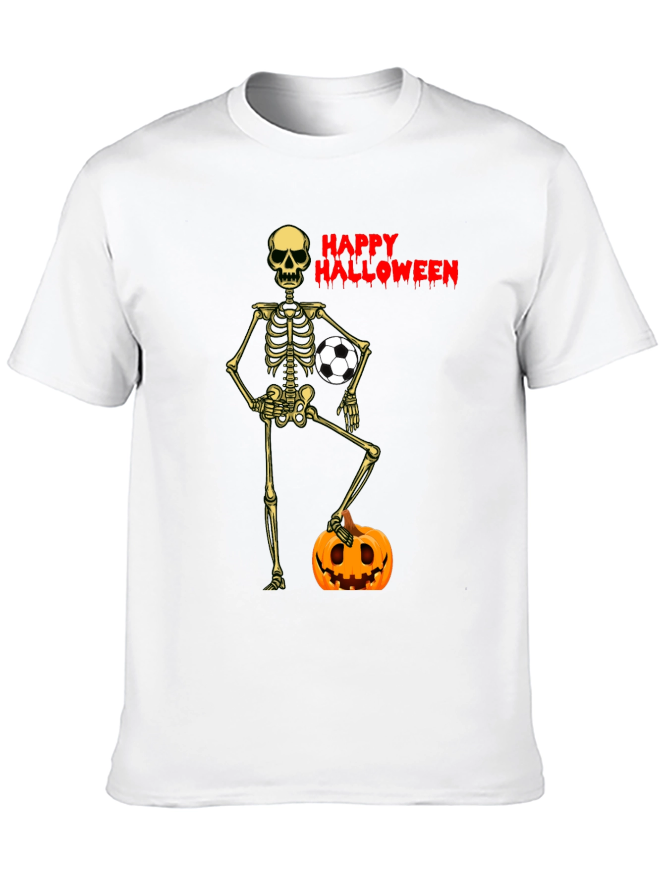 Black Happy Halloween Skeleton Soccer T-Shirt view 10