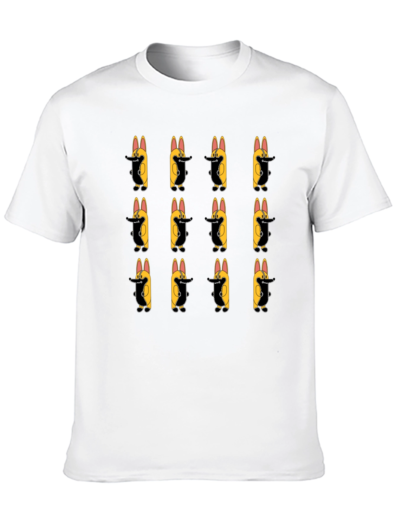 Black Cartoon Corgi Pattern Black T-Shirt view 10