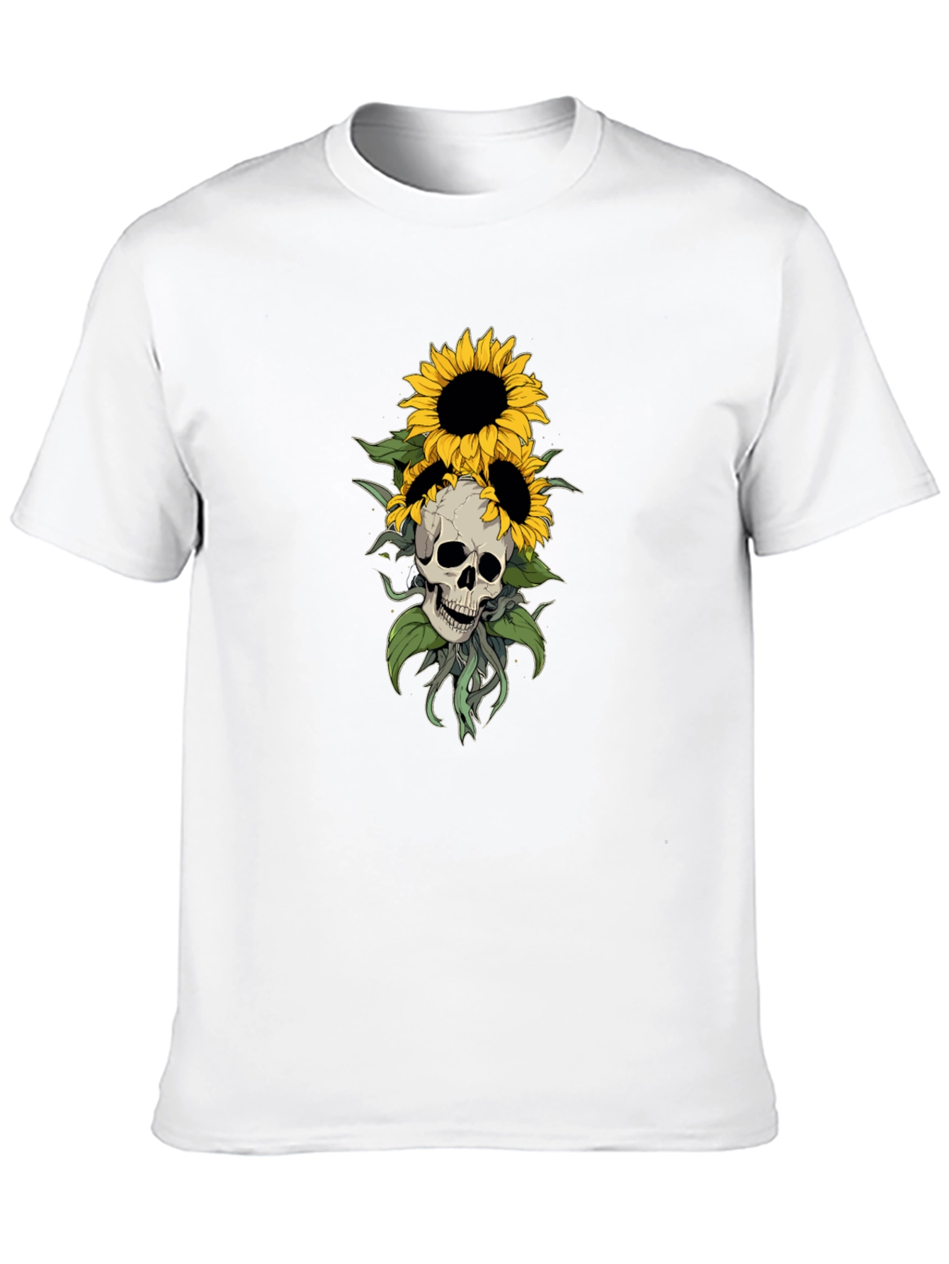 Black Skull & Sunflower Graphic Tee - Stylish Black T-Shirt view 10