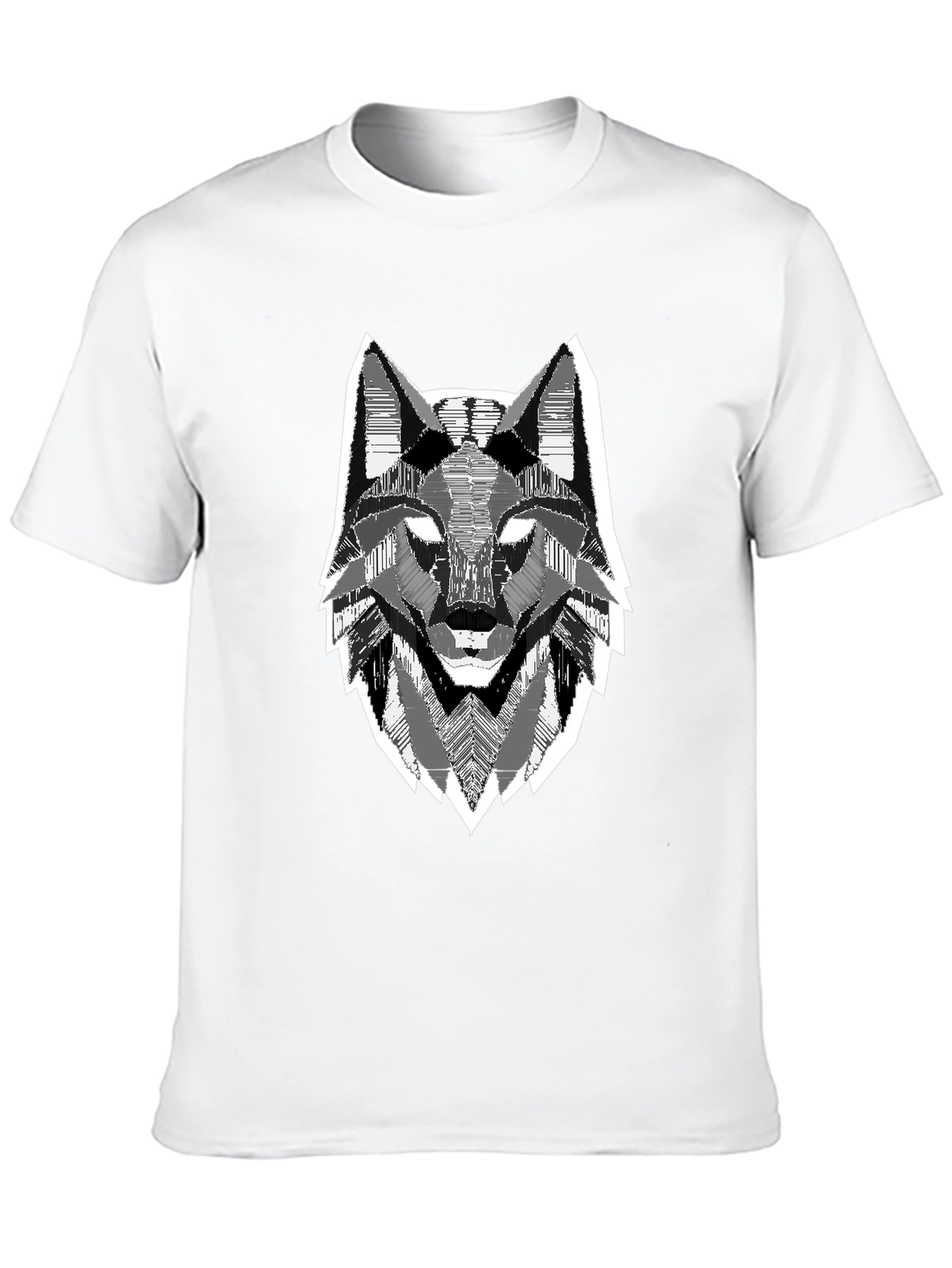 Black Geometric Wolf Head Graphic Print Black T-Shirt view 10