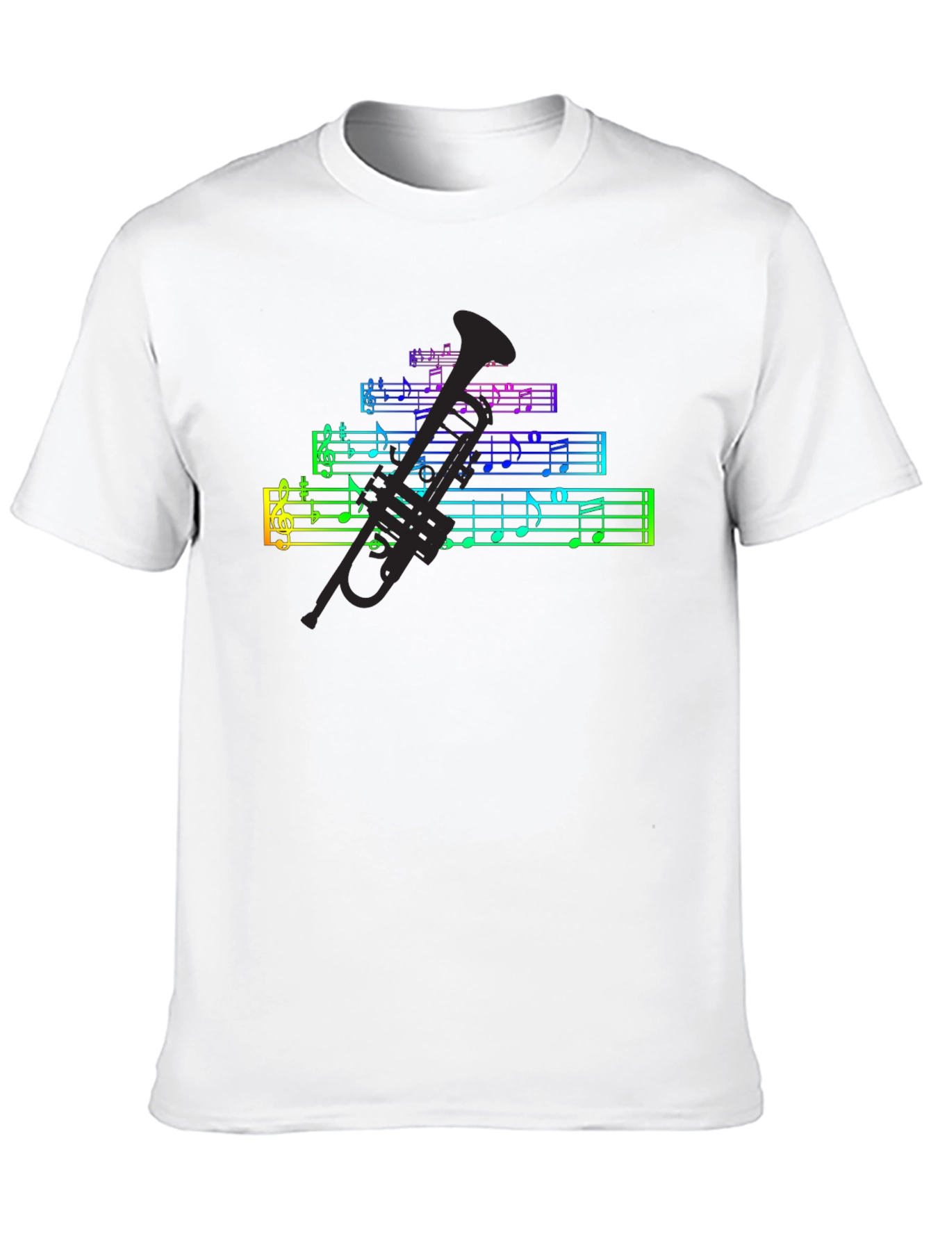 Black Rainbow Music Notes & Trumpet Black T-Shirt view 10