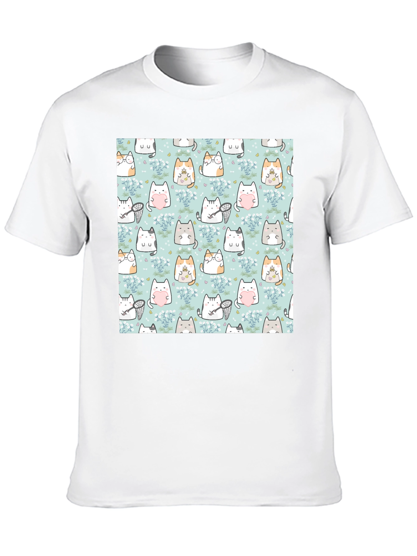 Black Cute Cat Pattern T-Shirt | Black view 10