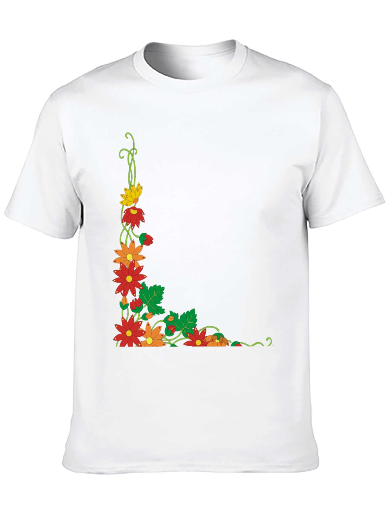 Black Floral Corner Design Black T-Shirt view 10