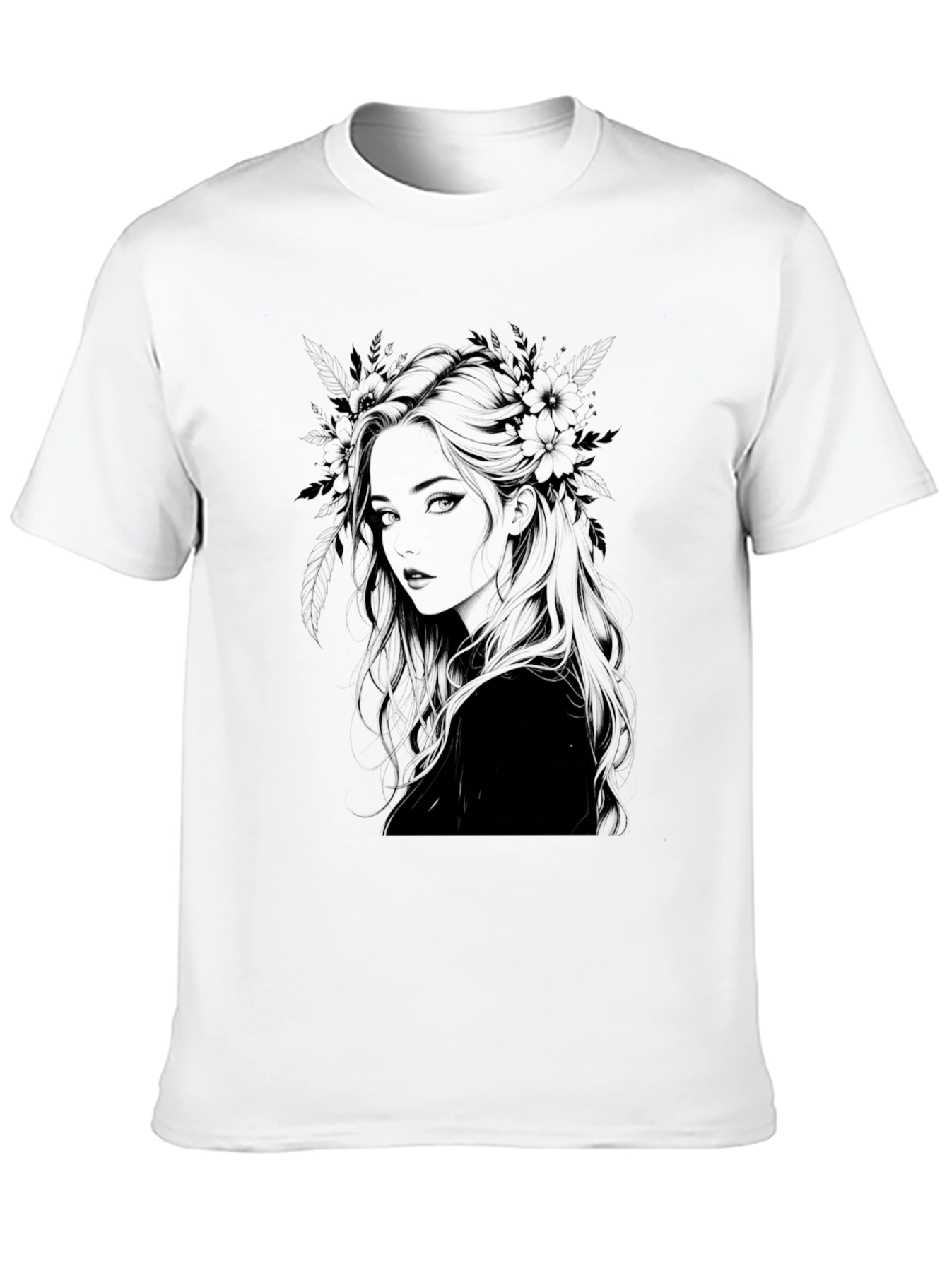 Black Dark Floral Woman Graphic Print Tee view 10