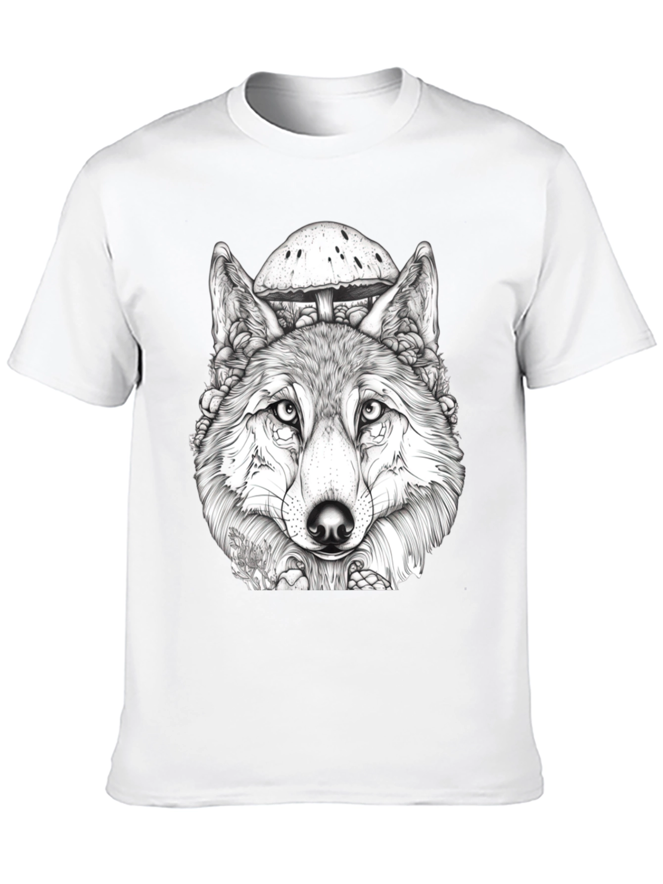 Black Wolf & Mushroom Graphic Tee - Unisex Black T-Shirt view 10