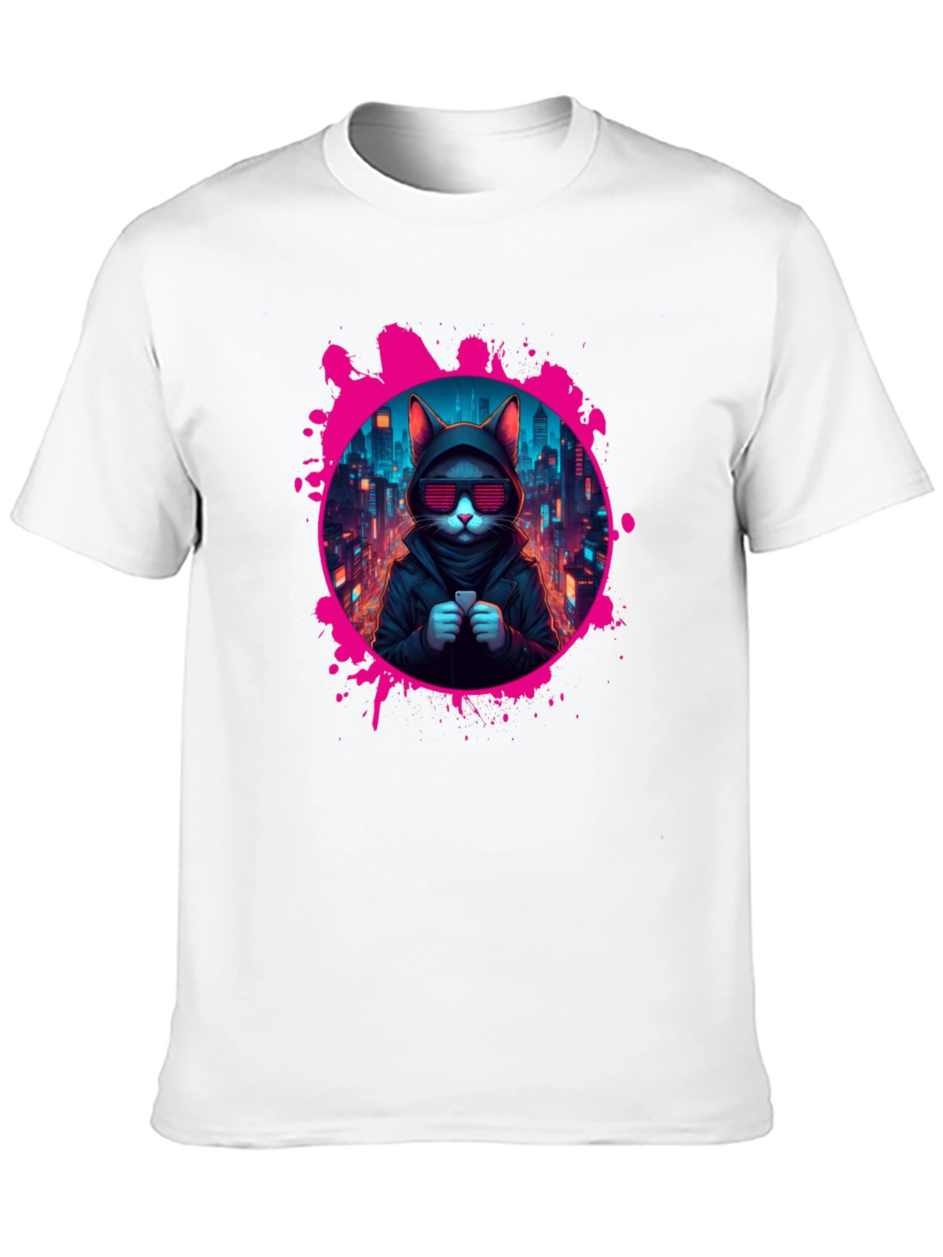 Black Cyberpunk Cat T-Shirt view 10