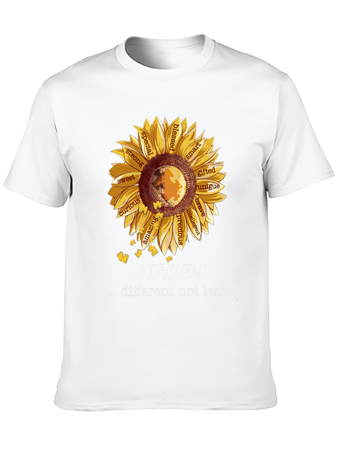 Black Autism Awareness Sunflower T-Shirt view 10