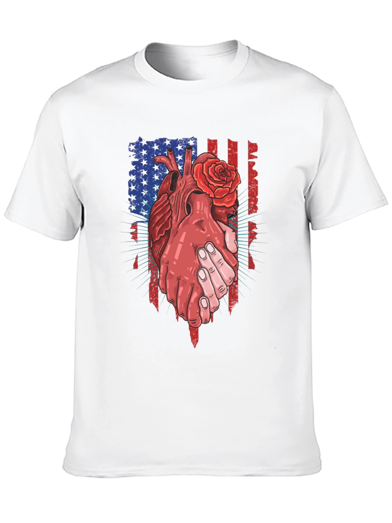 Black Patriotic Heart & Rose Graphic T-Shirt view 10