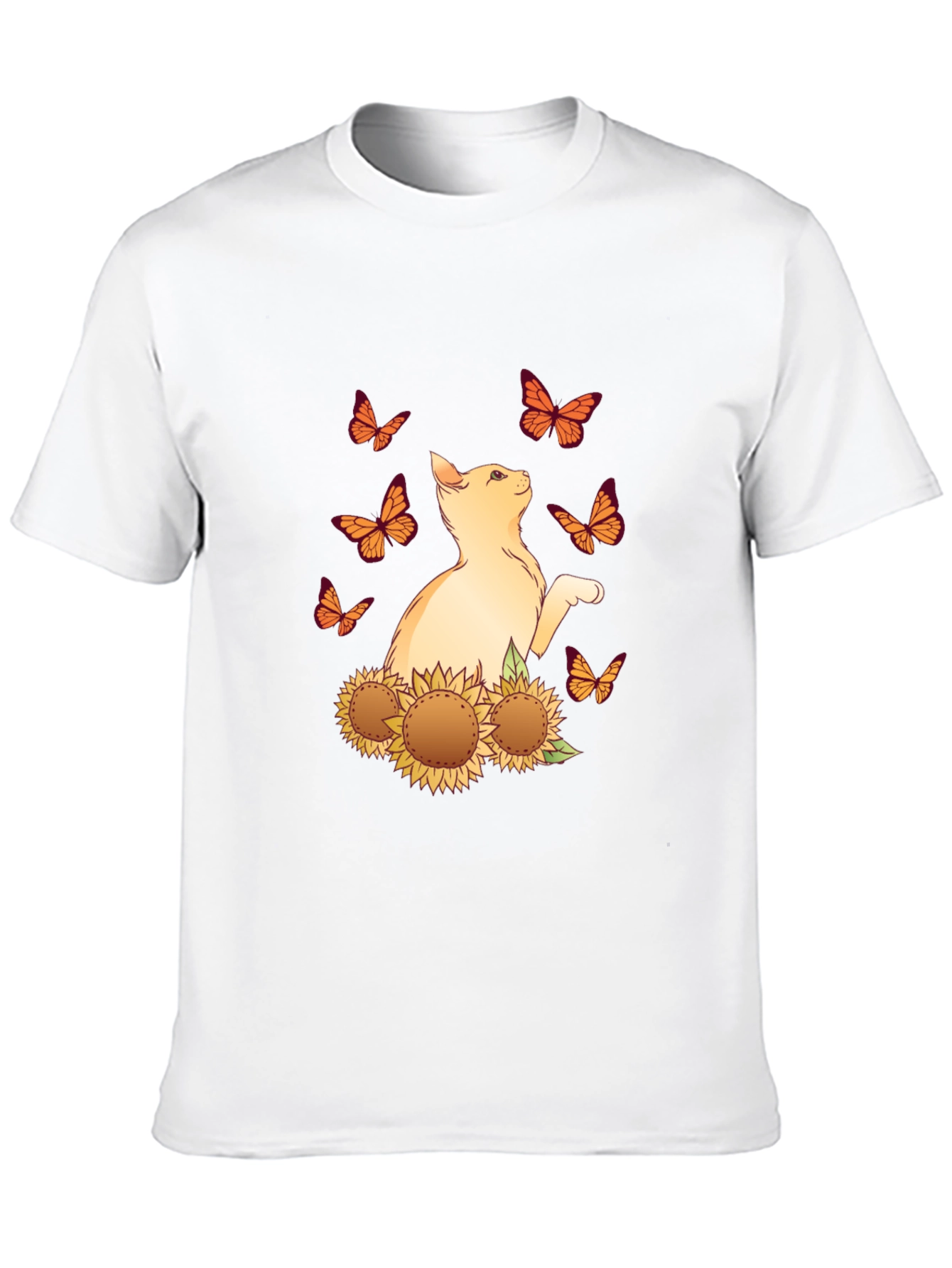 Black Cat Butterfly Sunflower Black Graphic Tee view 10