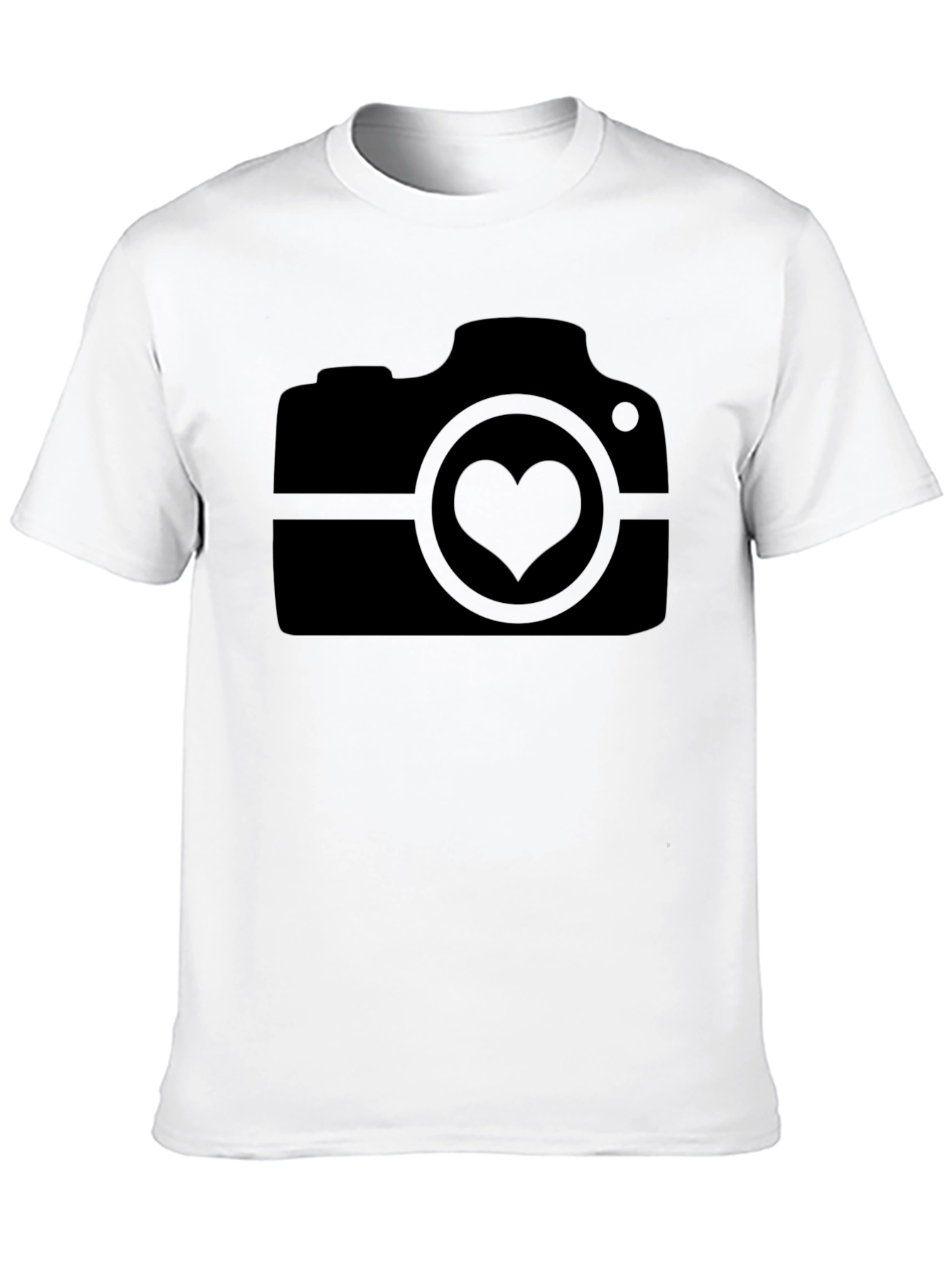 Black Heart Camera Graphic Tee - Black Crew Neck Cotton T-Shirt view 10