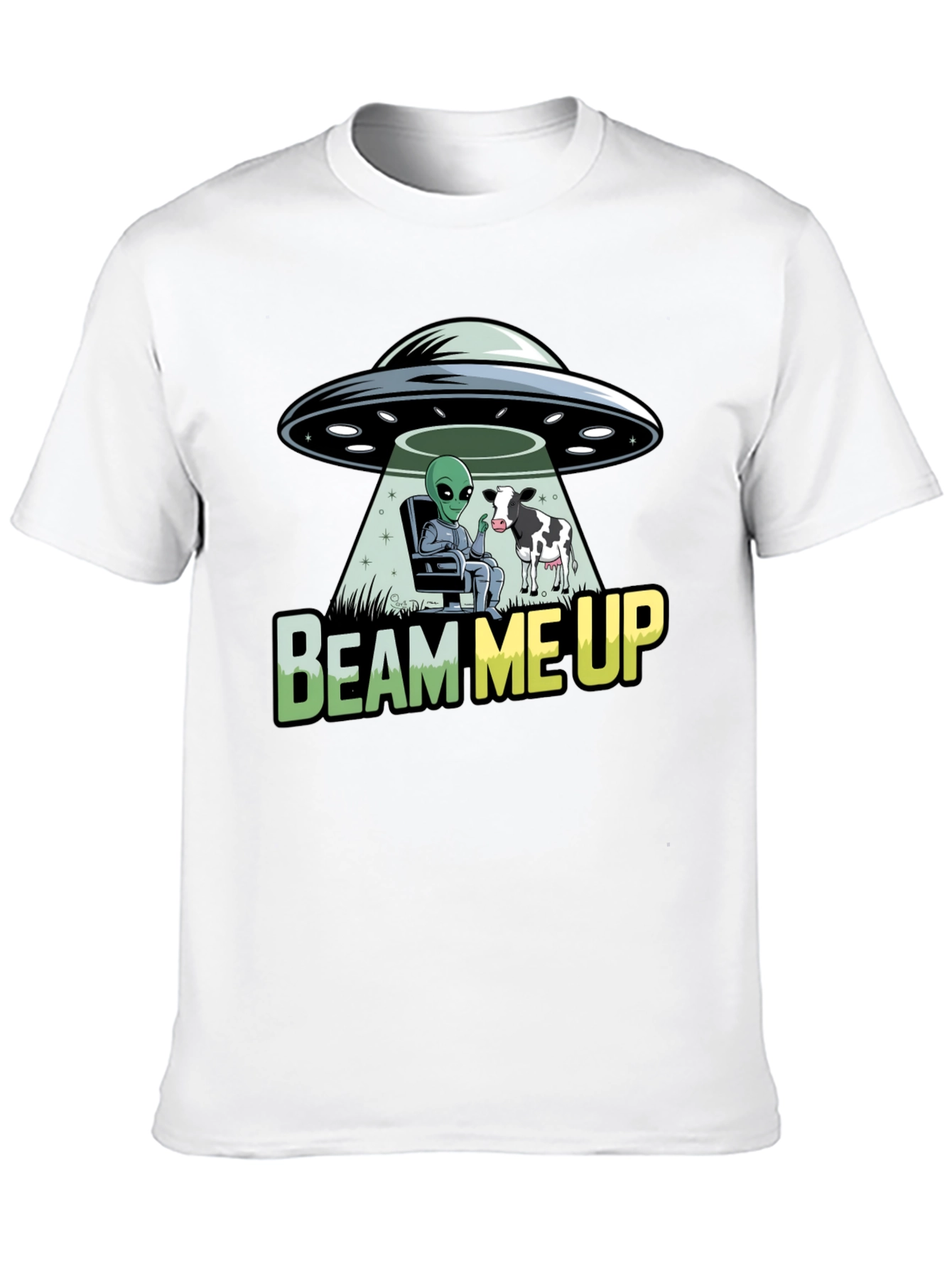 Black Beam Me Up Alien and Cow Graphic T-Shirt view 10
