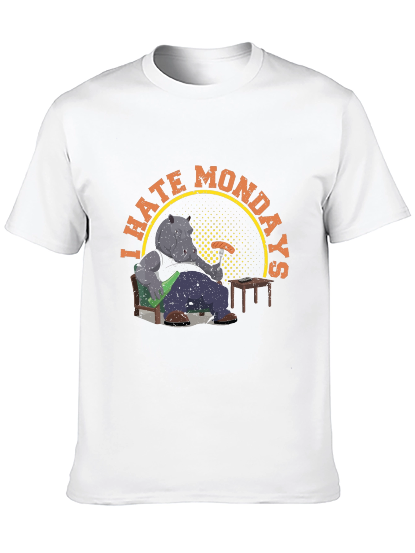 Black I Hate Mondays Graphic T-Shirt - Funny Cartoon Hippo Tee view 10