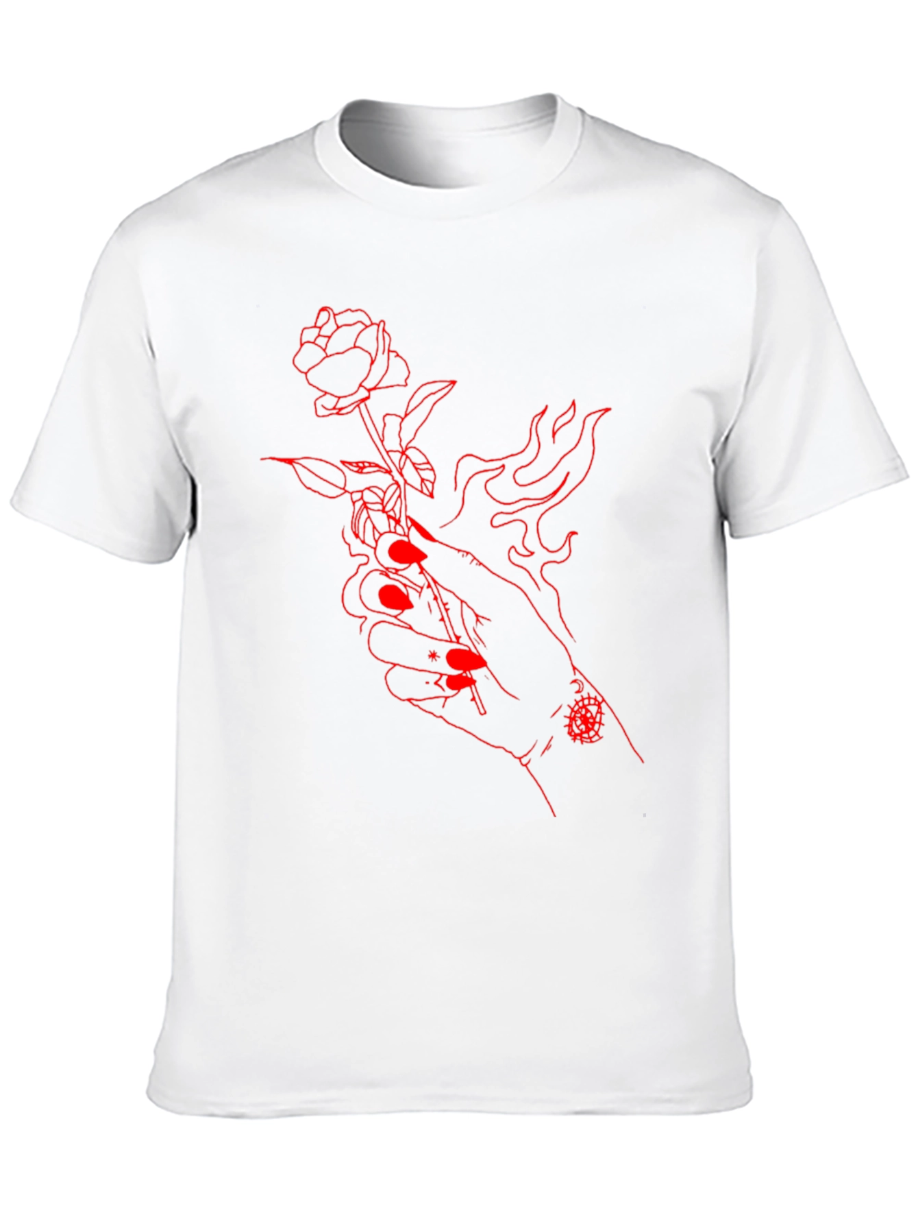Black Red Rose Hand Graphic Black Tee view 10