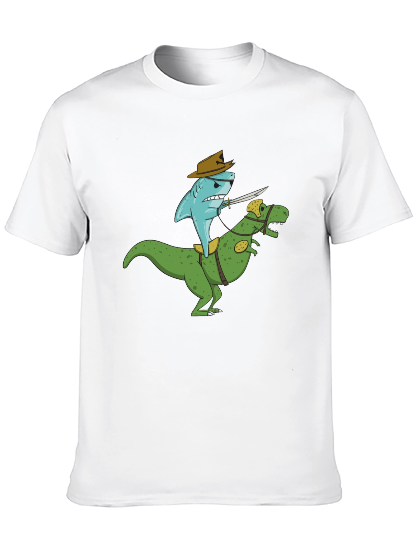 Black Shark Riding Dinosaur T-Shirt - Funny Graphic Tee view 10