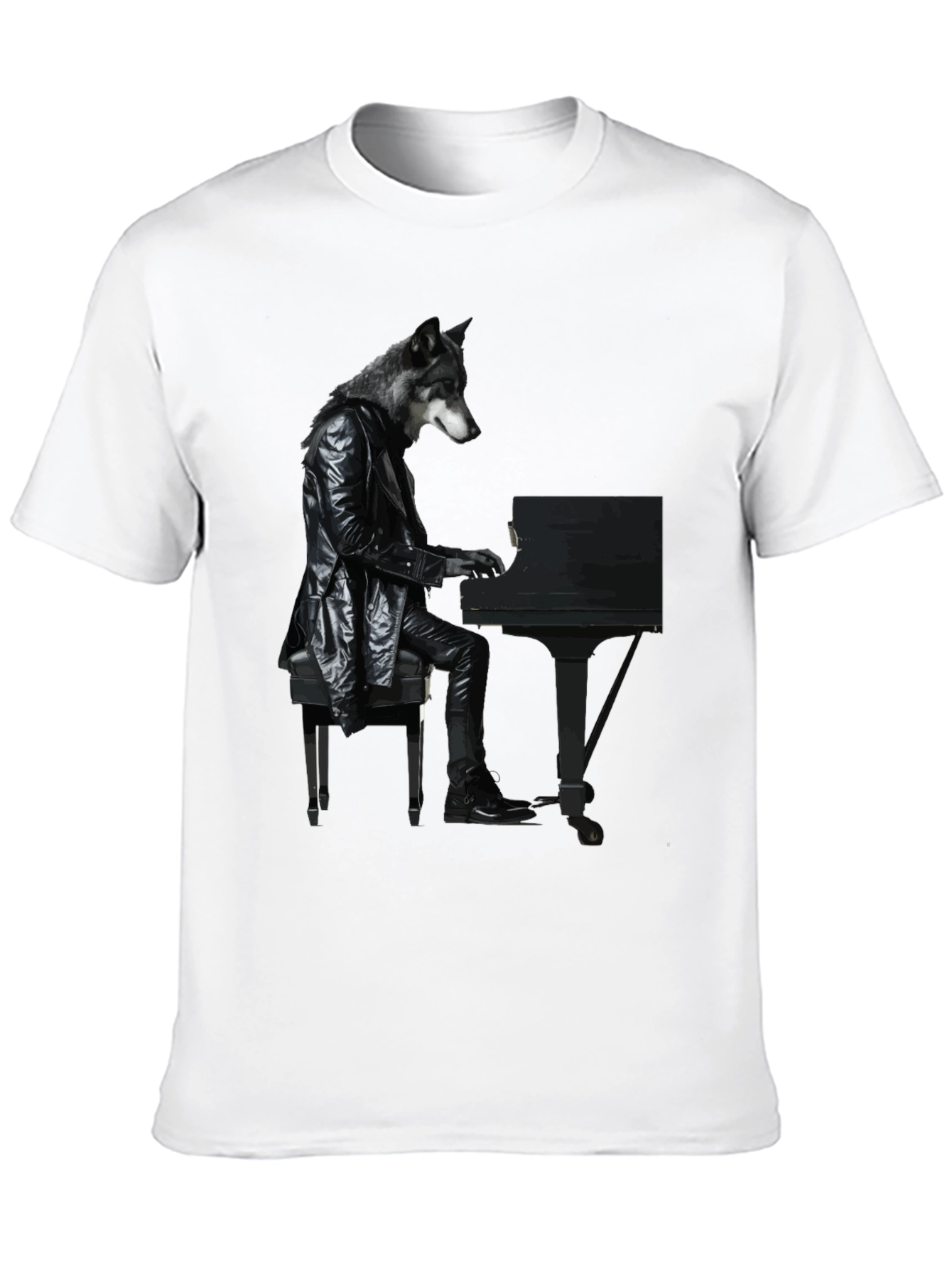 Black Wolf Pianist Graphic Tee - Unique Animal Design view 10