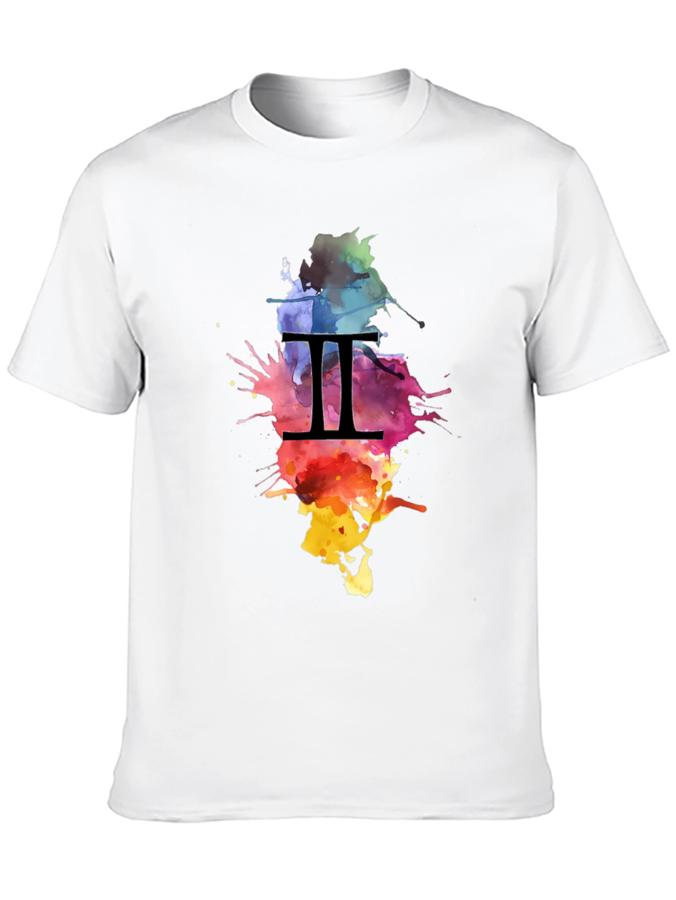 Black Gemini Zodiac Watercolor Splatter Black T-Shirt view 10