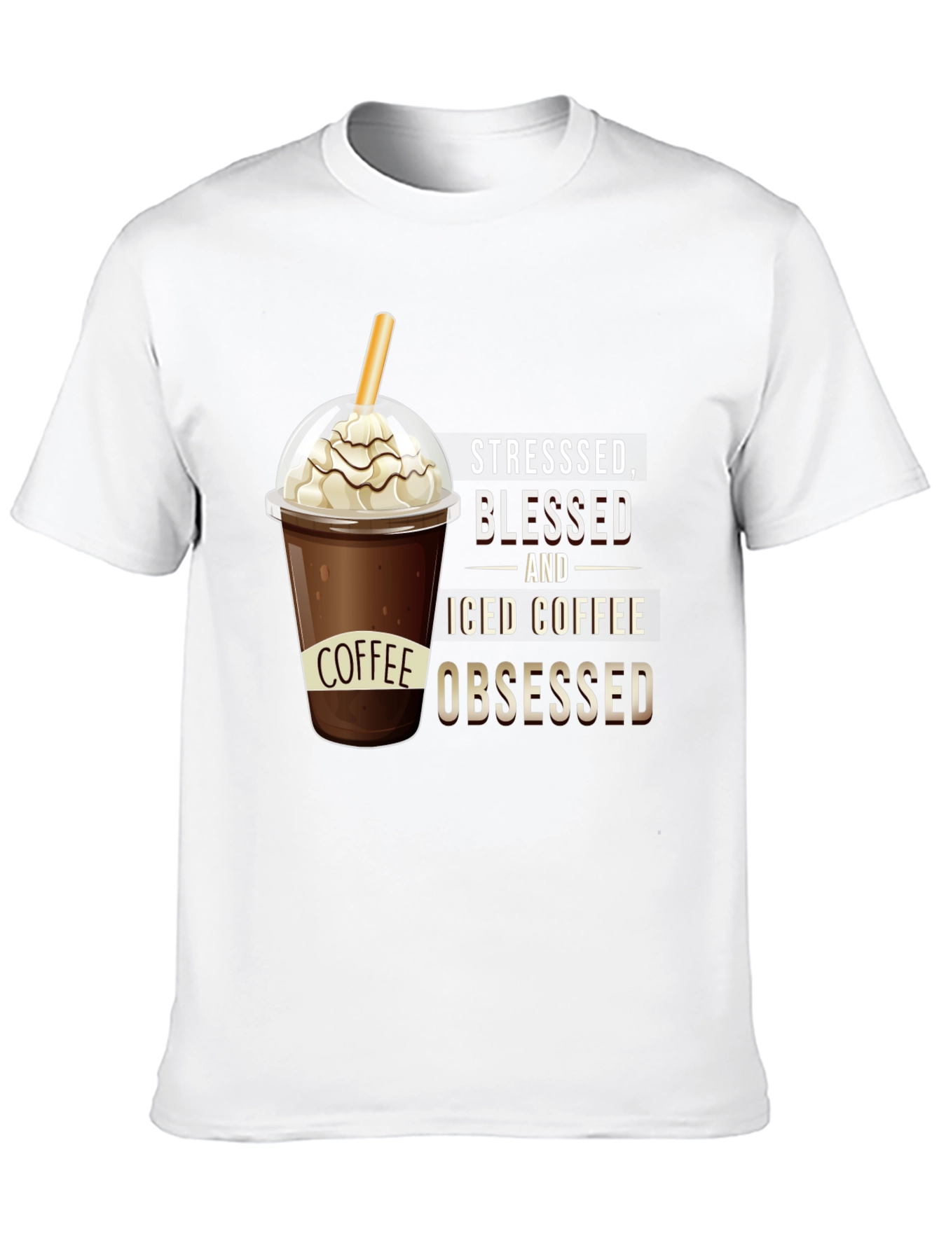 Black Stressed, Blessed, and Iced Coffee Obsessed T-Shirt view 10