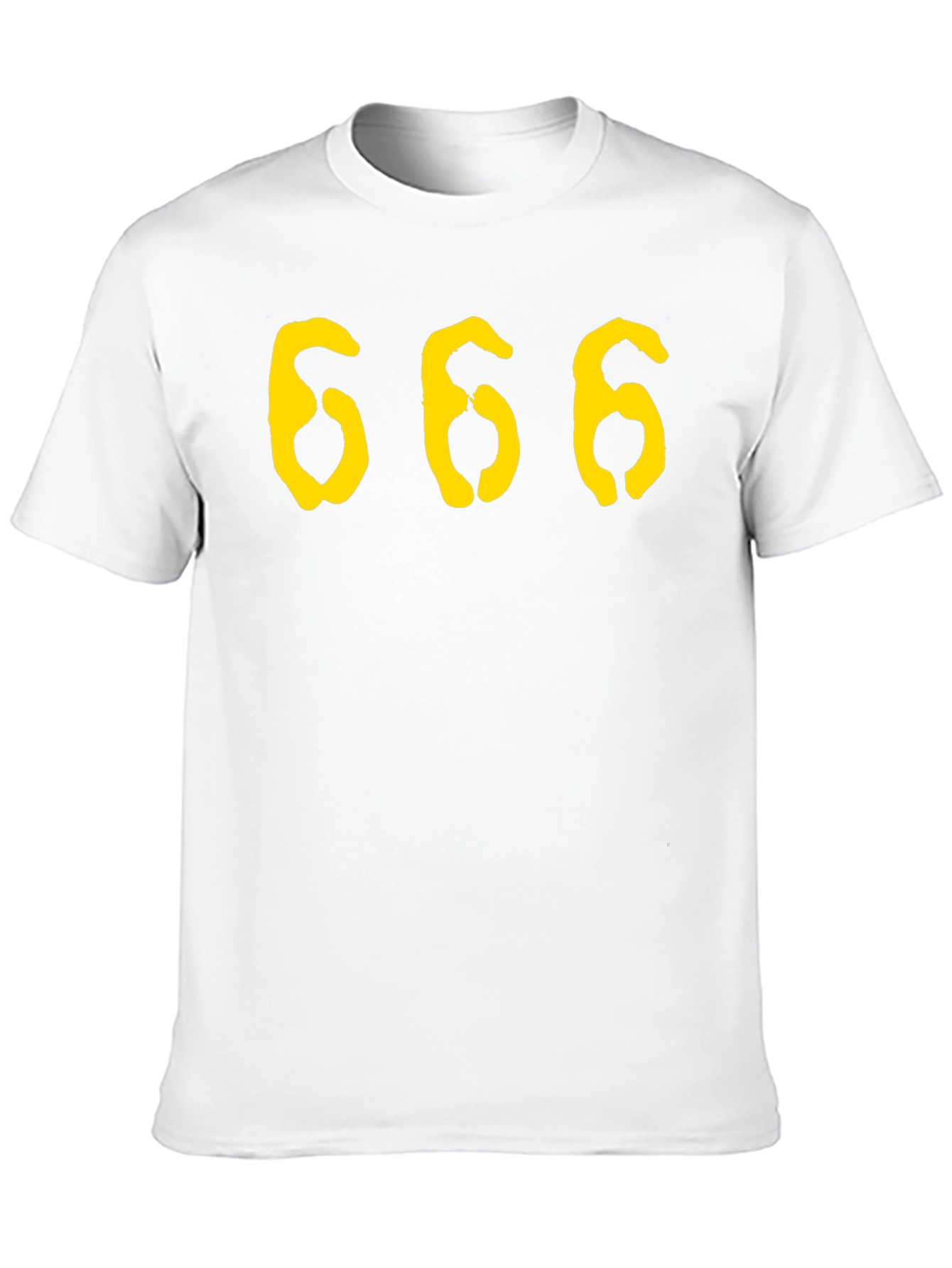 Black Men's Black T-Shirt with Yellow '666' Graphic Print view 10