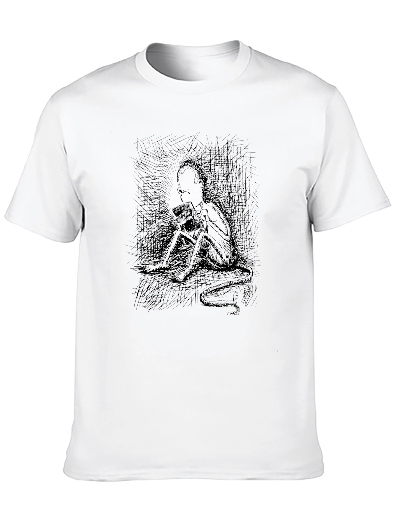 Black Eerie Sketch Print Black T-Shirt view 10
