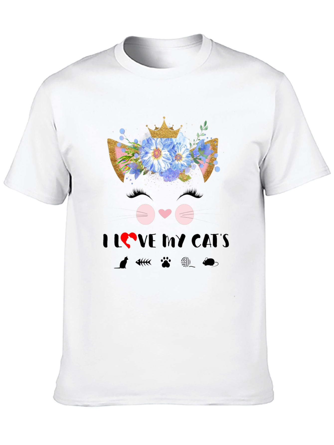 Black I Love My Cat T-Shirt - Floral Cat Design view 10