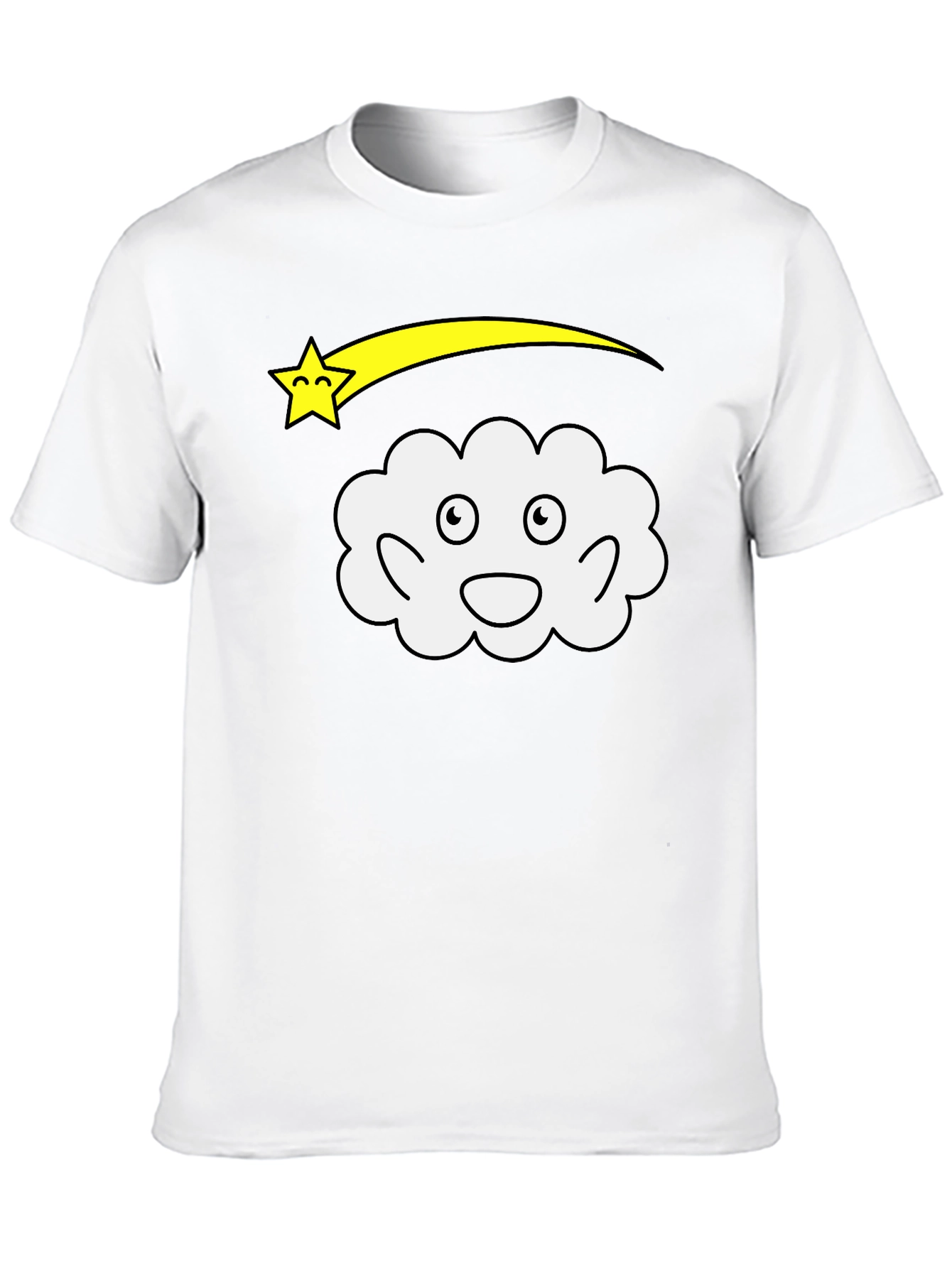 Black Cartoon Cloud & Star Black T-Shirt view 10