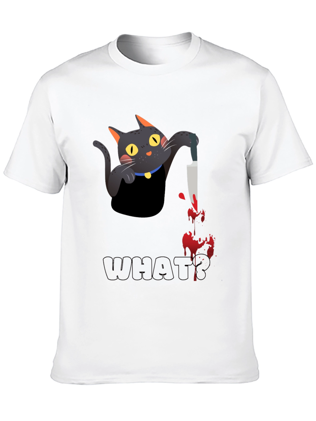 Black Cat With Knife Black T-Shirt - What? view 10