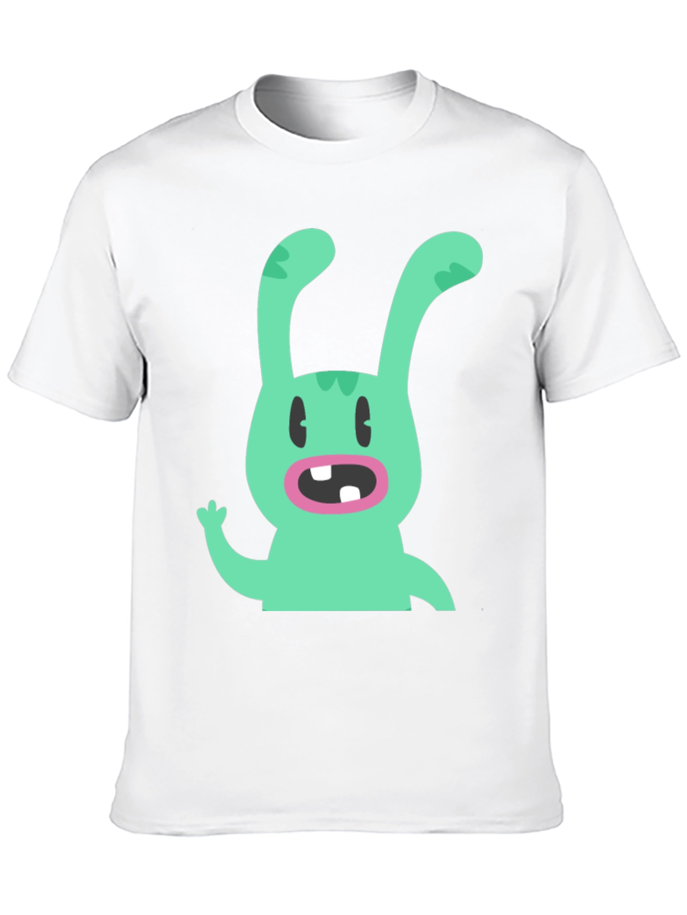 Black Cartoon Rabbit Graphic Tee - Black Cotton T-Shirt view 10