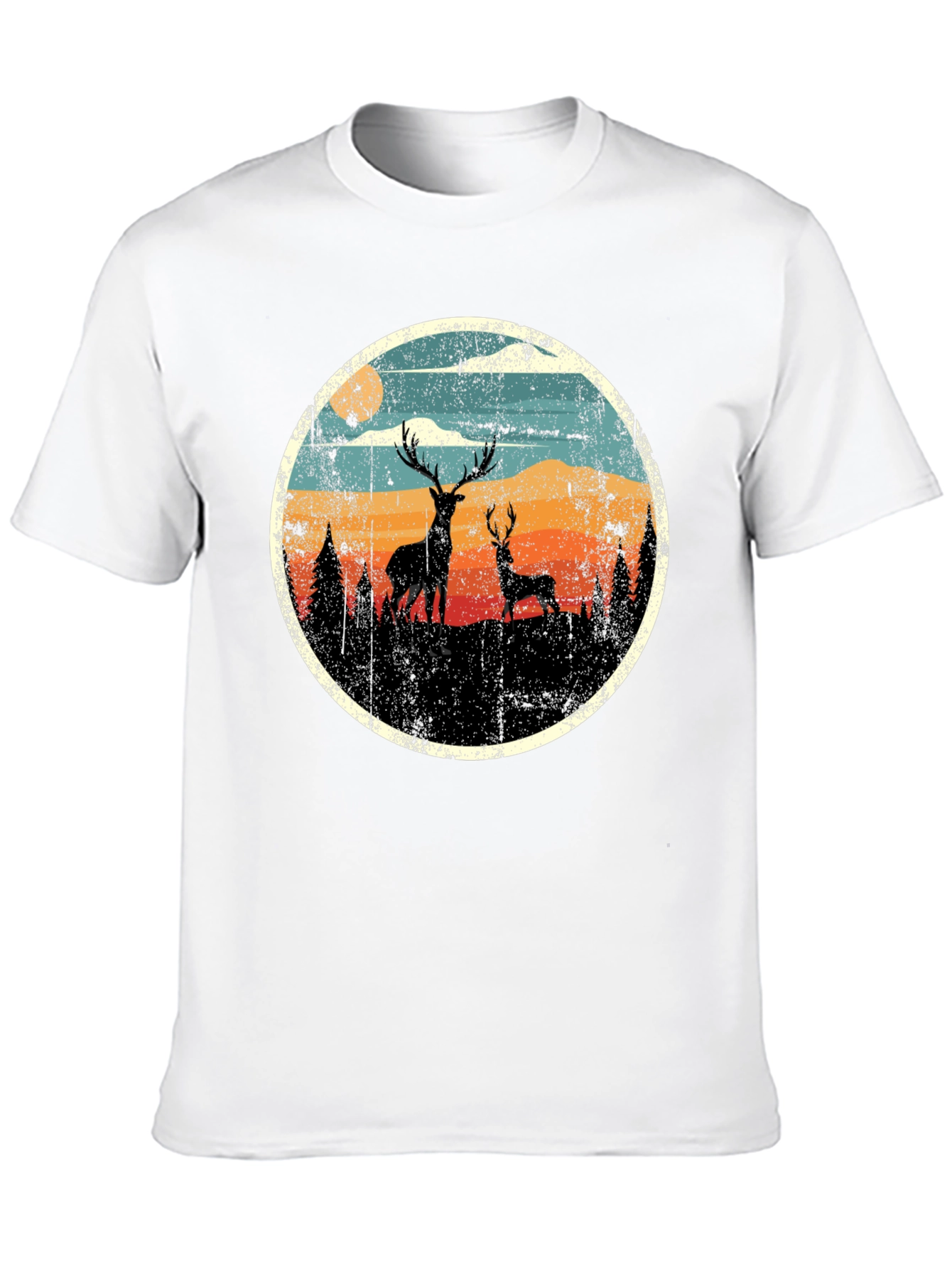 Black Deer Silhouette Graphic Print Black T-Shirt view 10