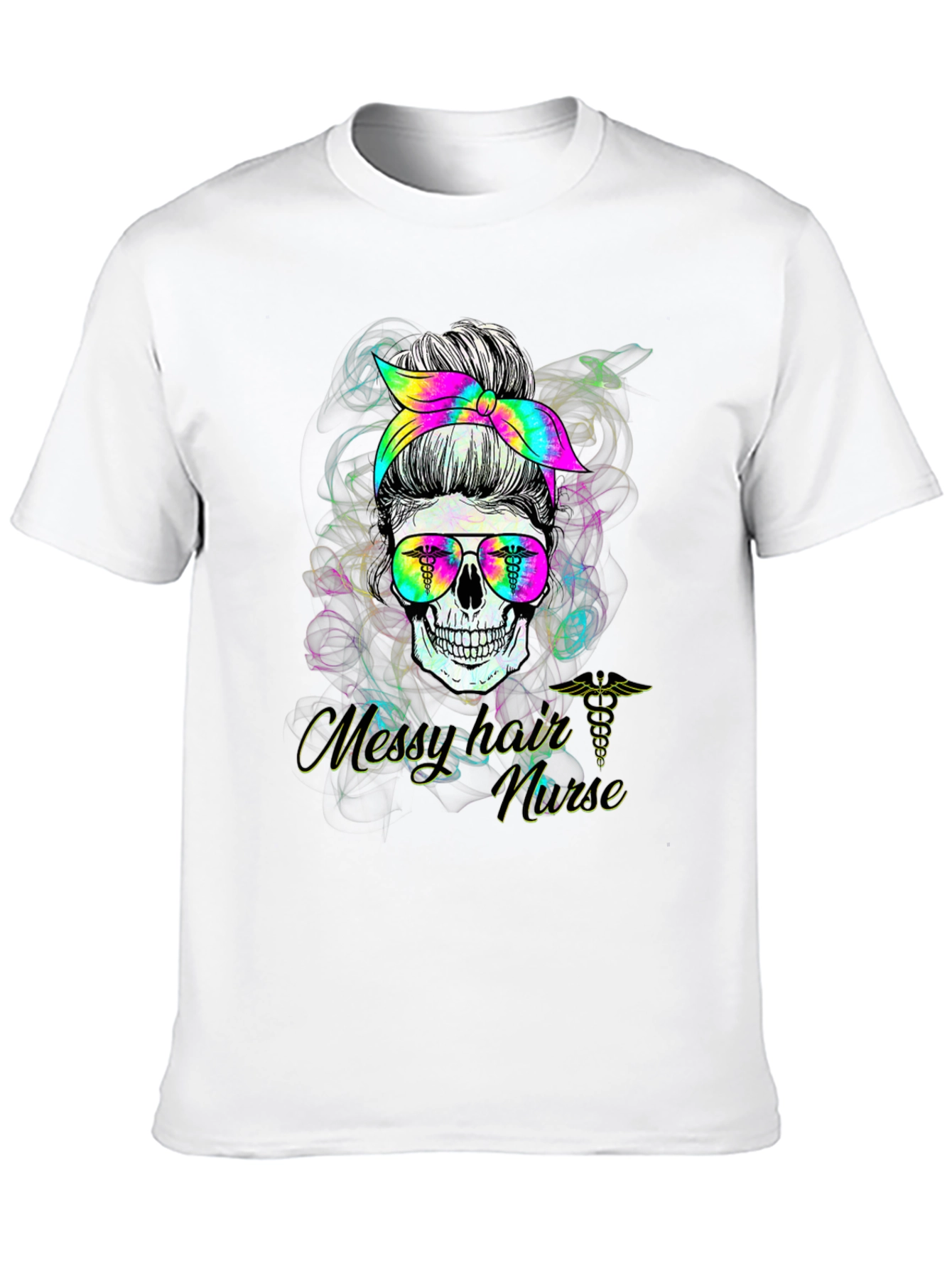 Black Messy Hair Nurse Skull T-Shirt view 10
