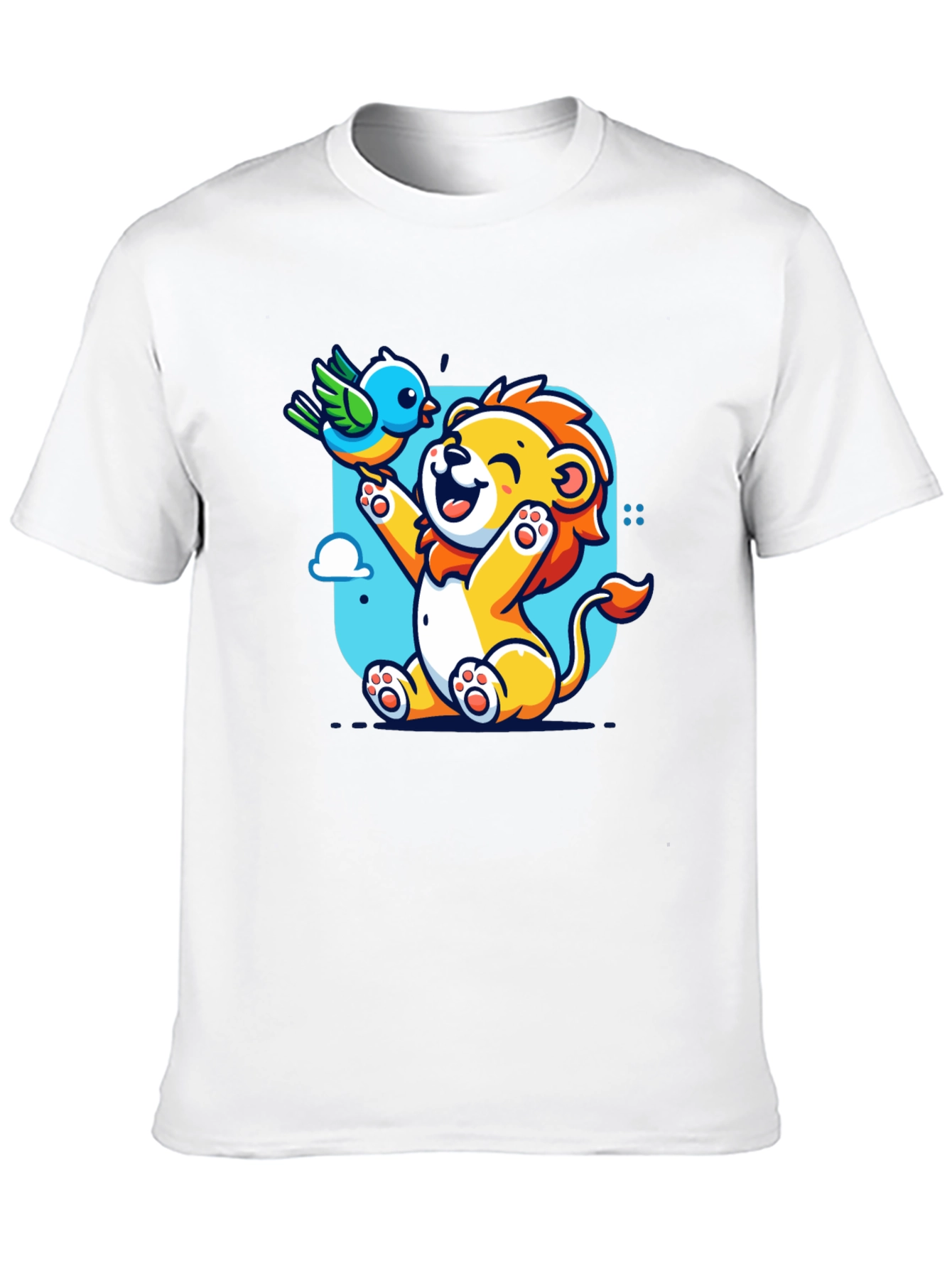 Black Cartoon Lion & Bird Graphic T-Shirt view 10