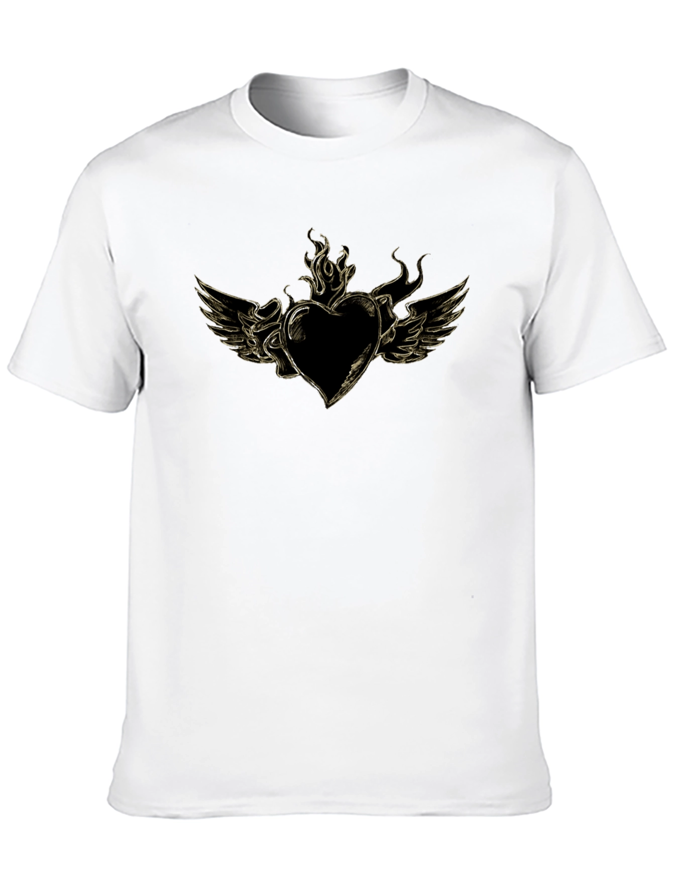 Black Men's Black T-Shirt with Heart and Wings Graphic view 10