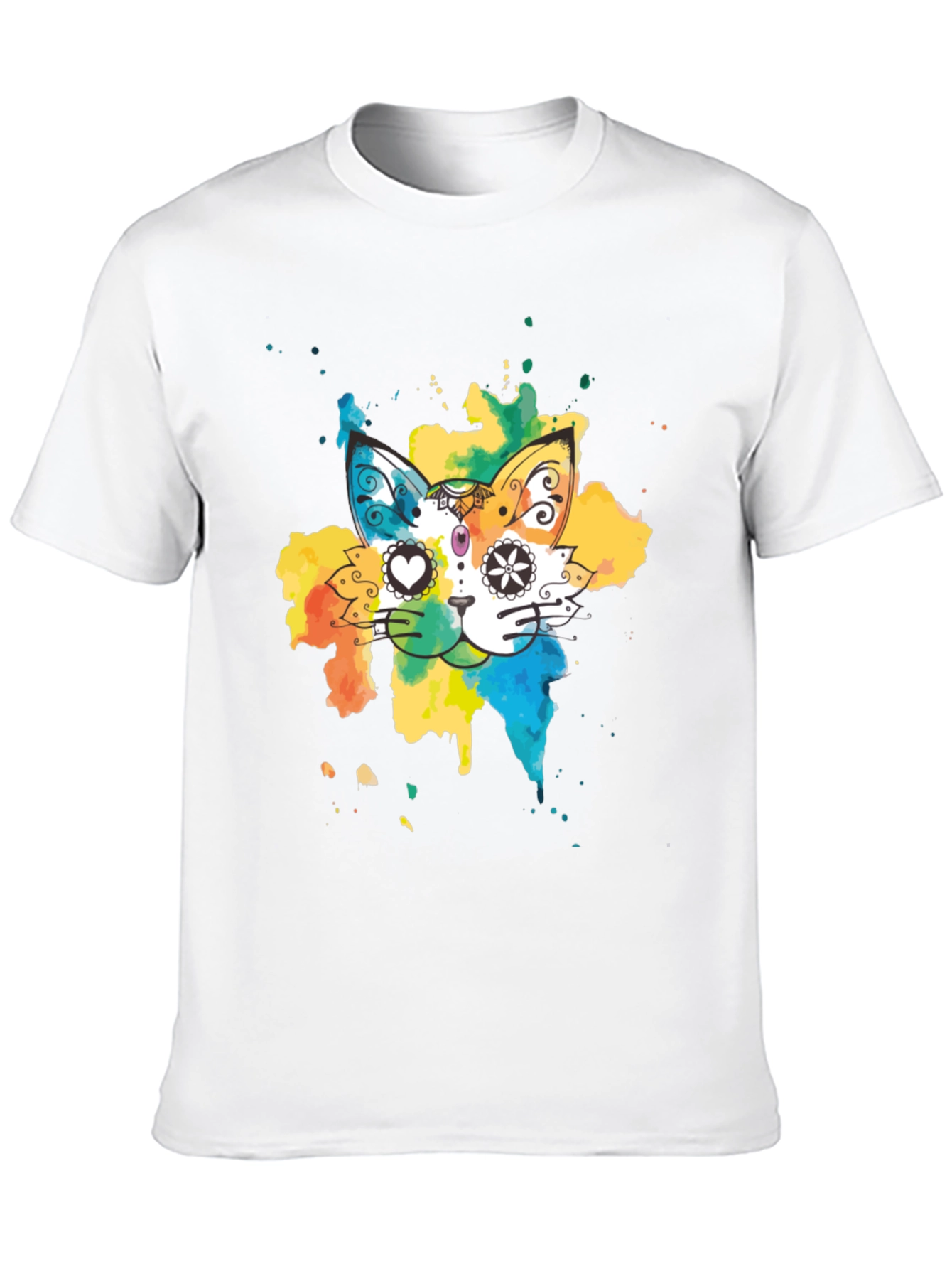 Black Colorful Cat T-Shirt - Whimsical Design Tee view 10