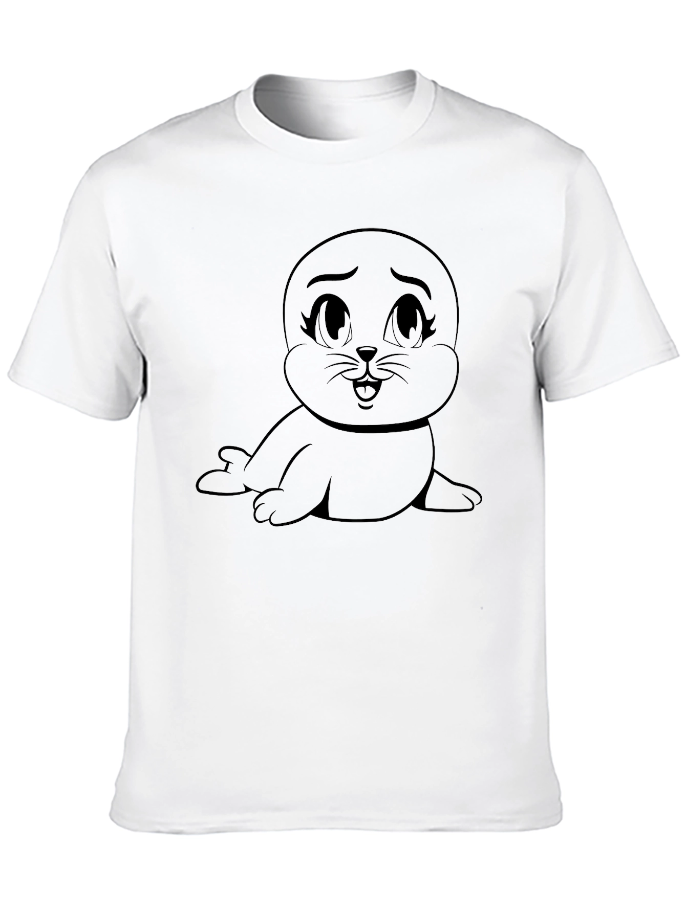 Black Cute Seal Cartoon Black T-Shirt view 10