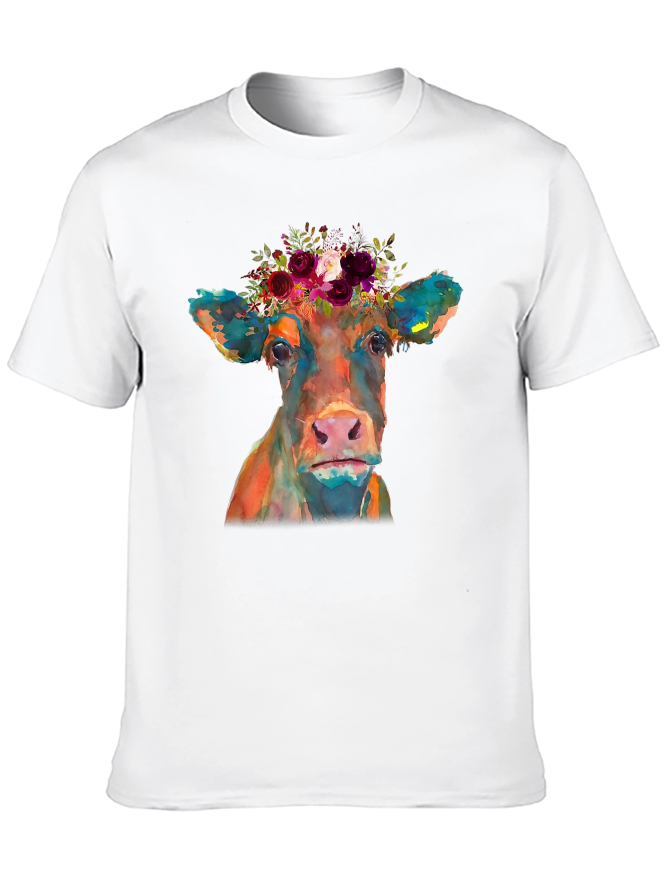 Black Floral Crown Cow Graphic Tee - Black Casual T-Shirt view 10
